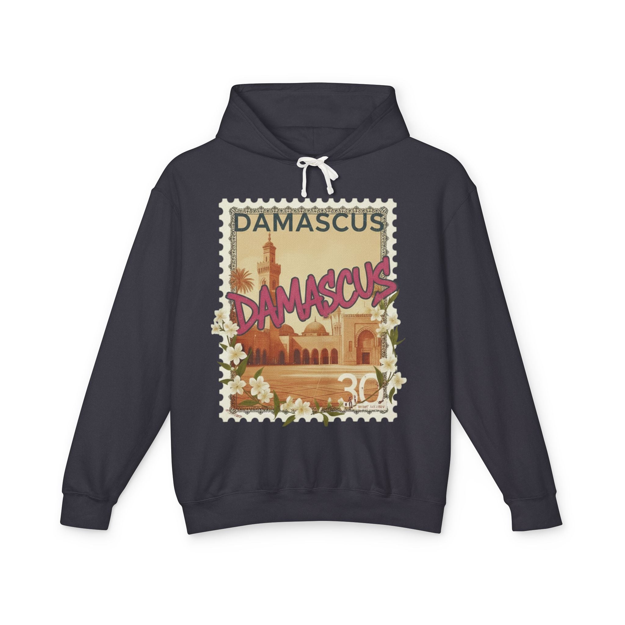 Damascus Vintage Postage Hoodie — Retro Travel Sweatshirt