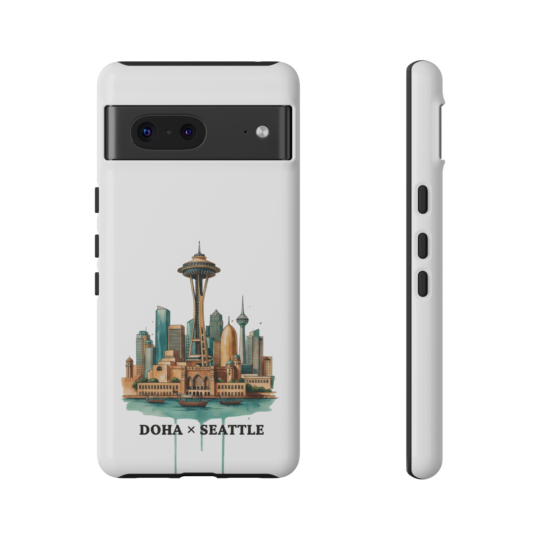 Doha x Seattle Skyline Tough Phone Case — Cityscape Protective Phone Cover
