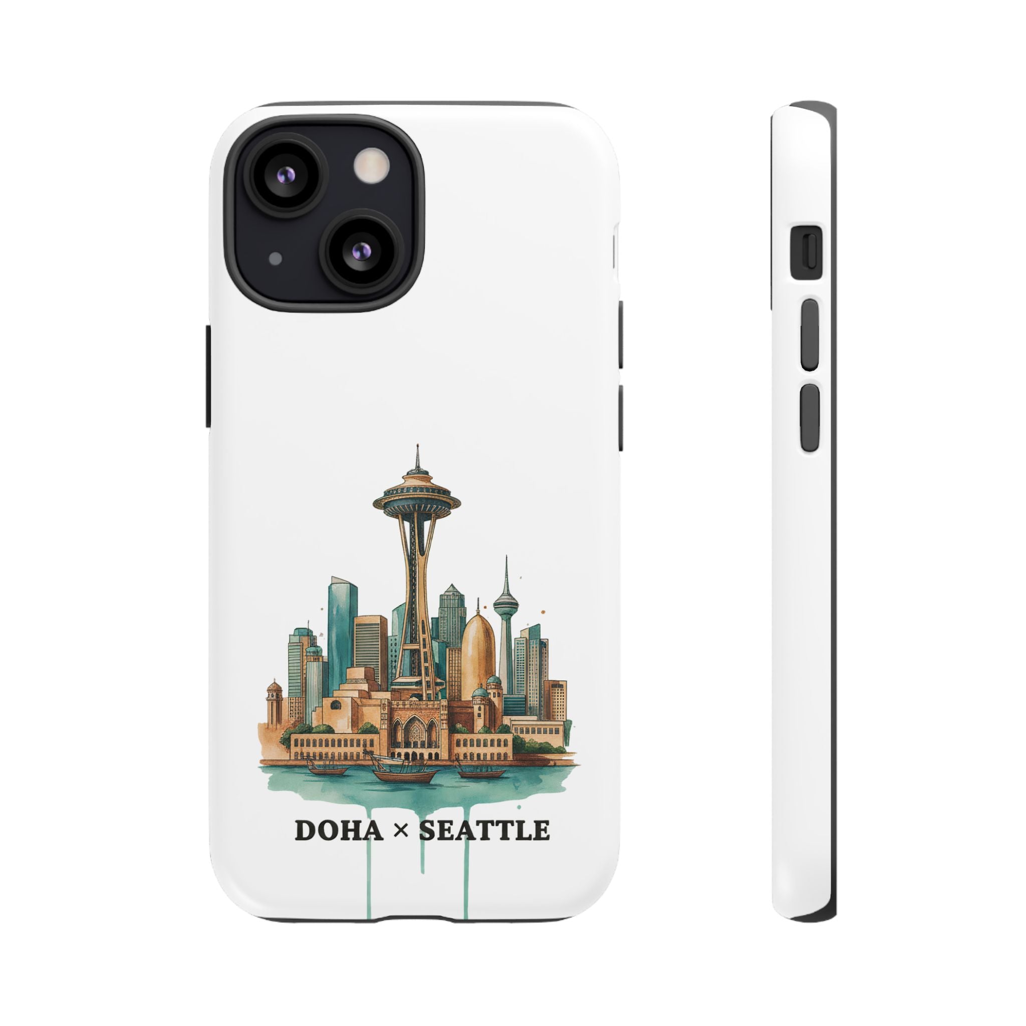 Doha x Seattle Skyline Tough Phone Case — Cityscape Protective Phone Cover