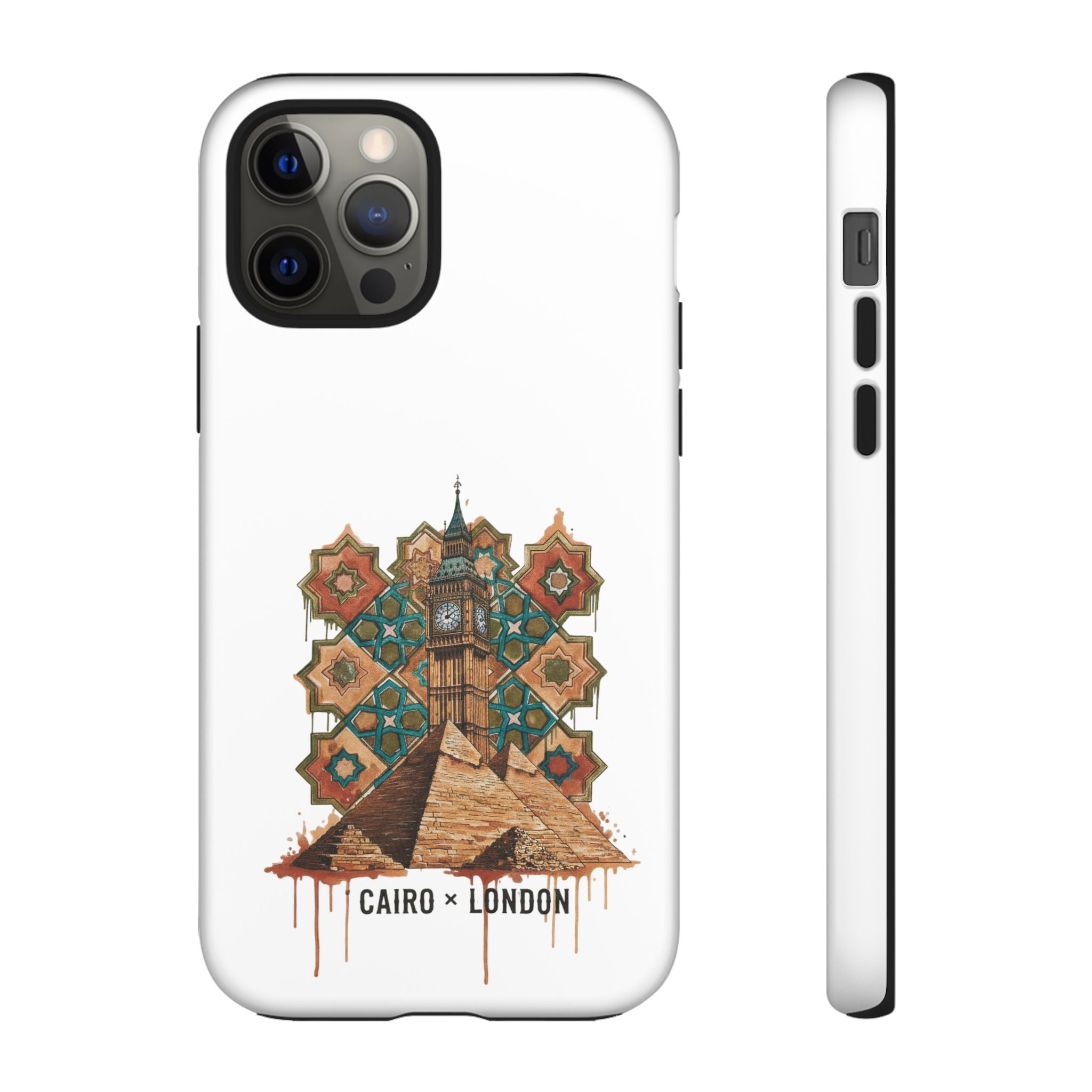 Cairo × London Phone Case — Vintage Mosaic Pyramids & Big Ben Travel Design