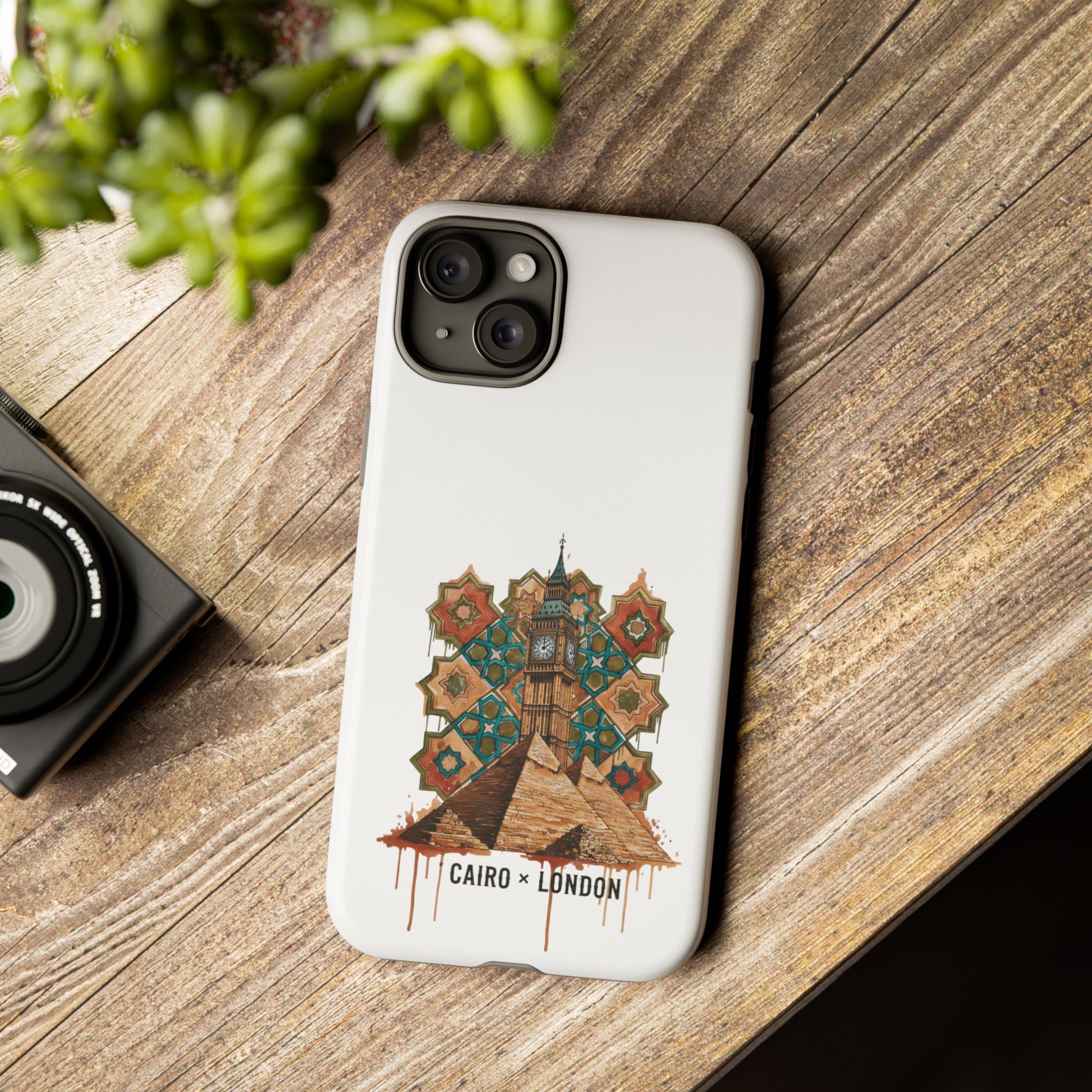 Cairo × London Phone Case — Vintage Mosaic Pyramids & Big Ben Travel Design