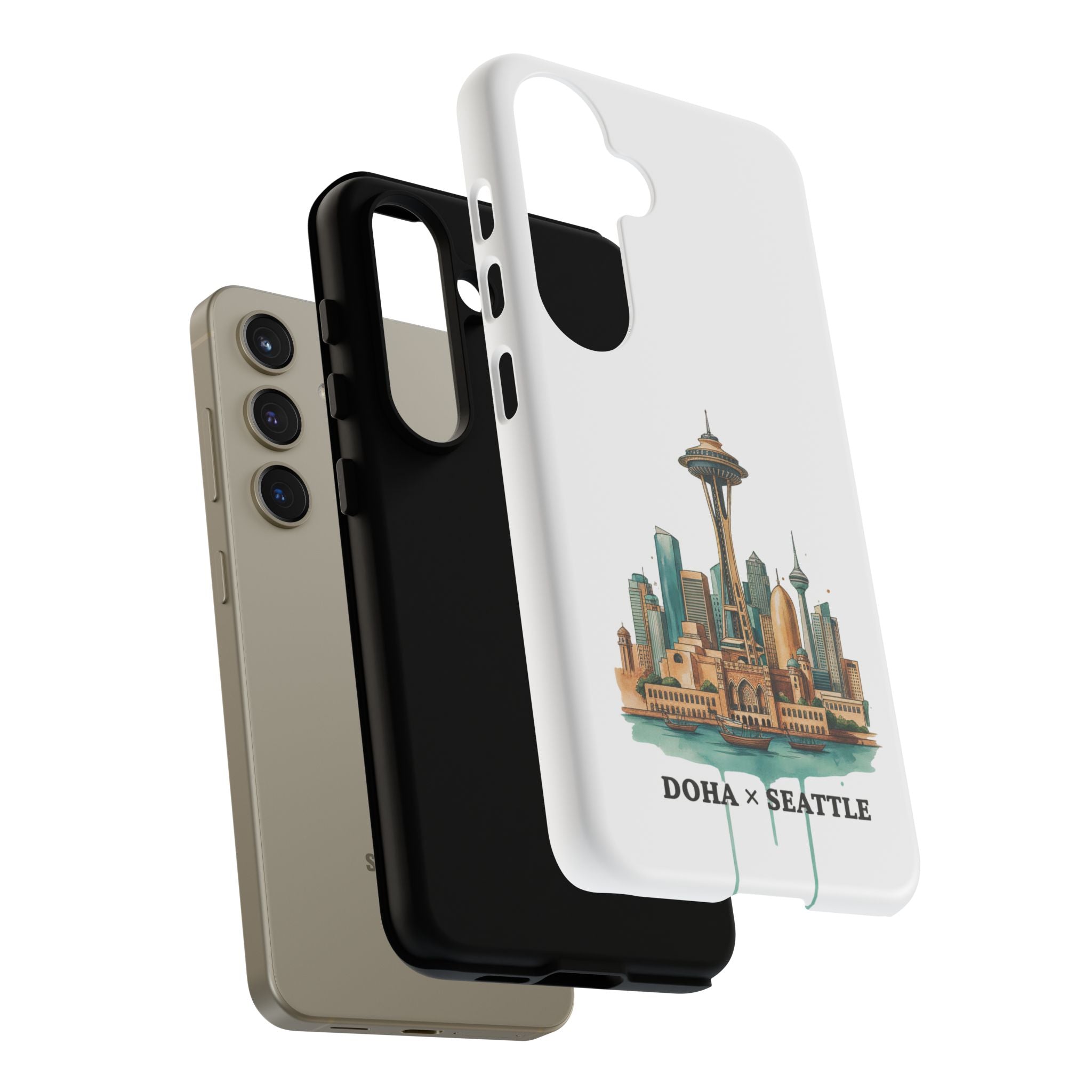 Doha x Seattle Skyline Tough Phone Case — Cityscape Protective Phone Cover