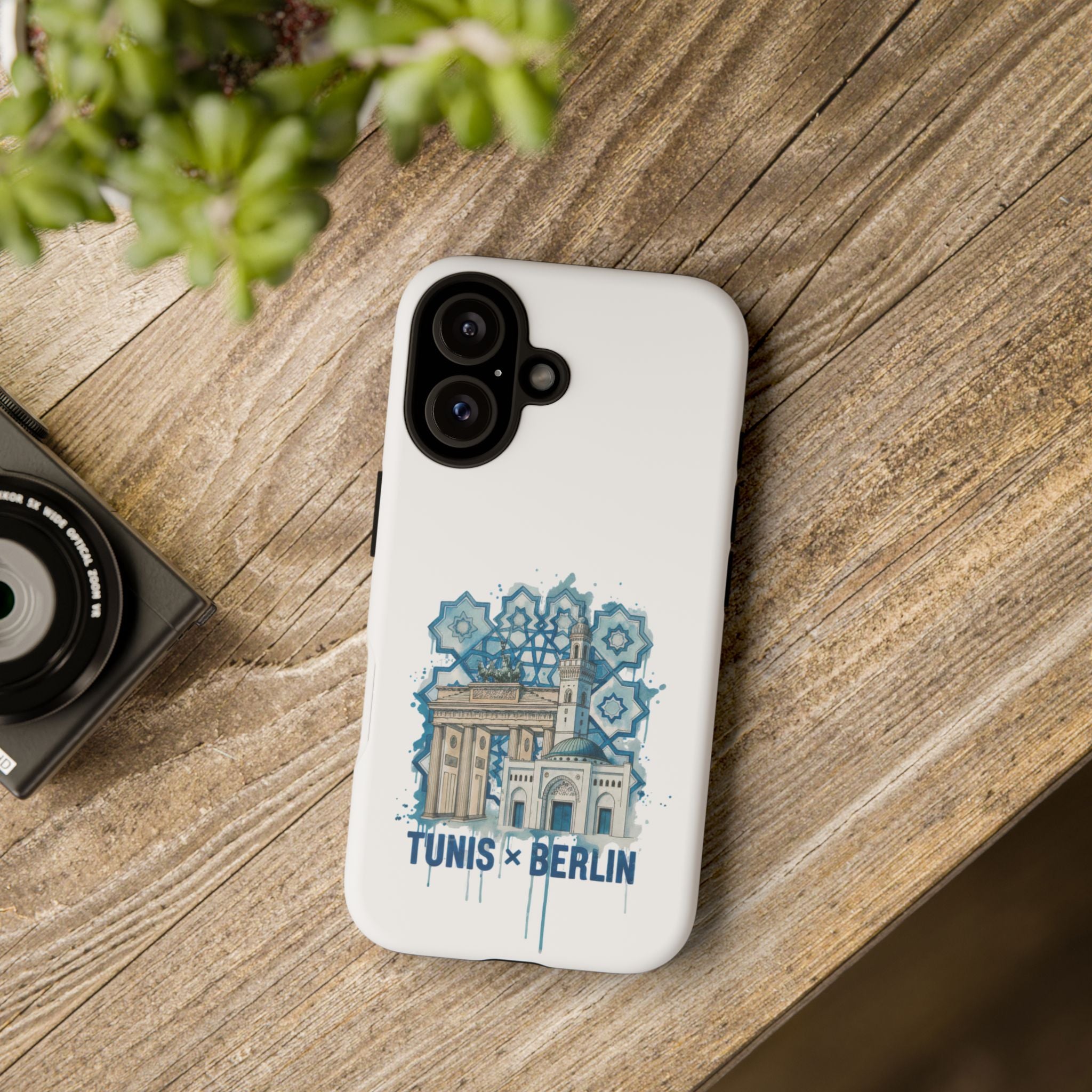 Tunis × Berlin Phone Case — Blue Mosaic Landmark Protective Phone Cover