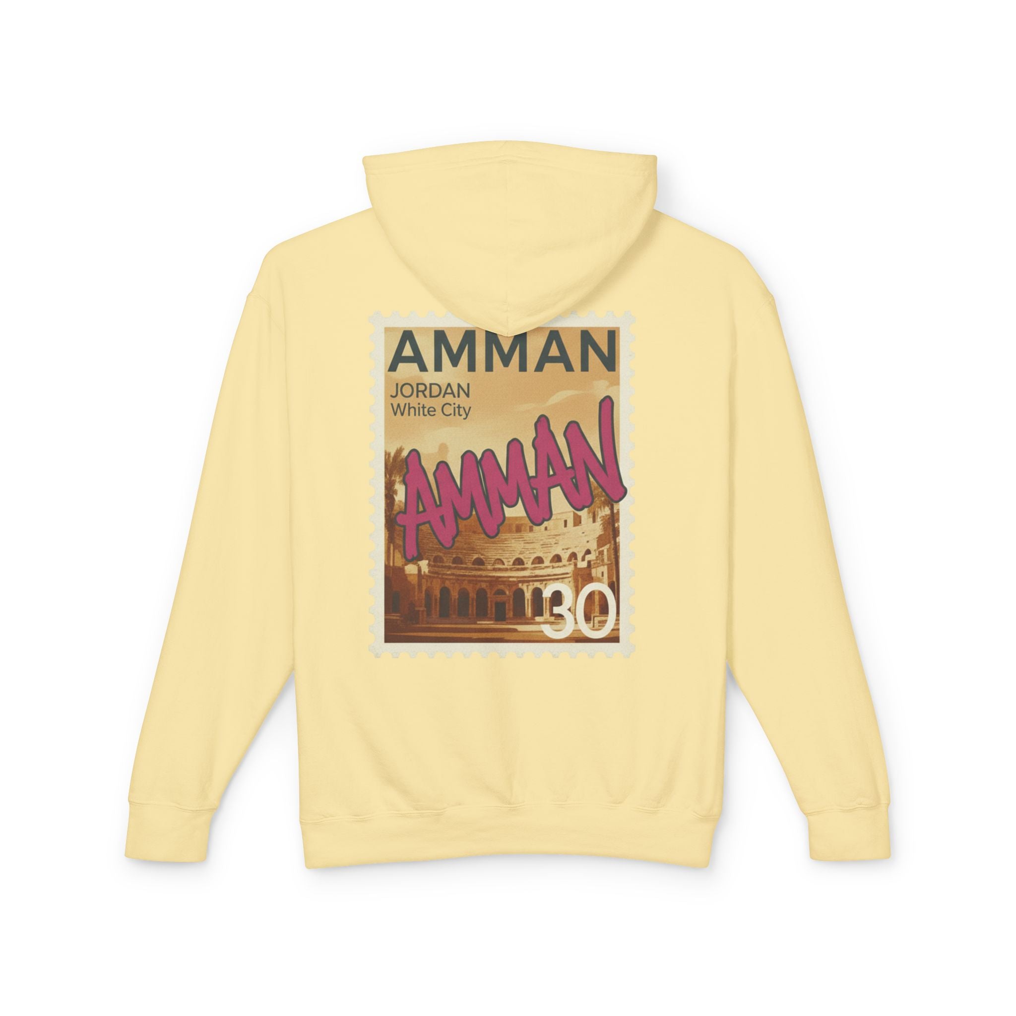 Amman Stamp Hoodie — Vintage Jordan Travel Graphic Sweatshirt