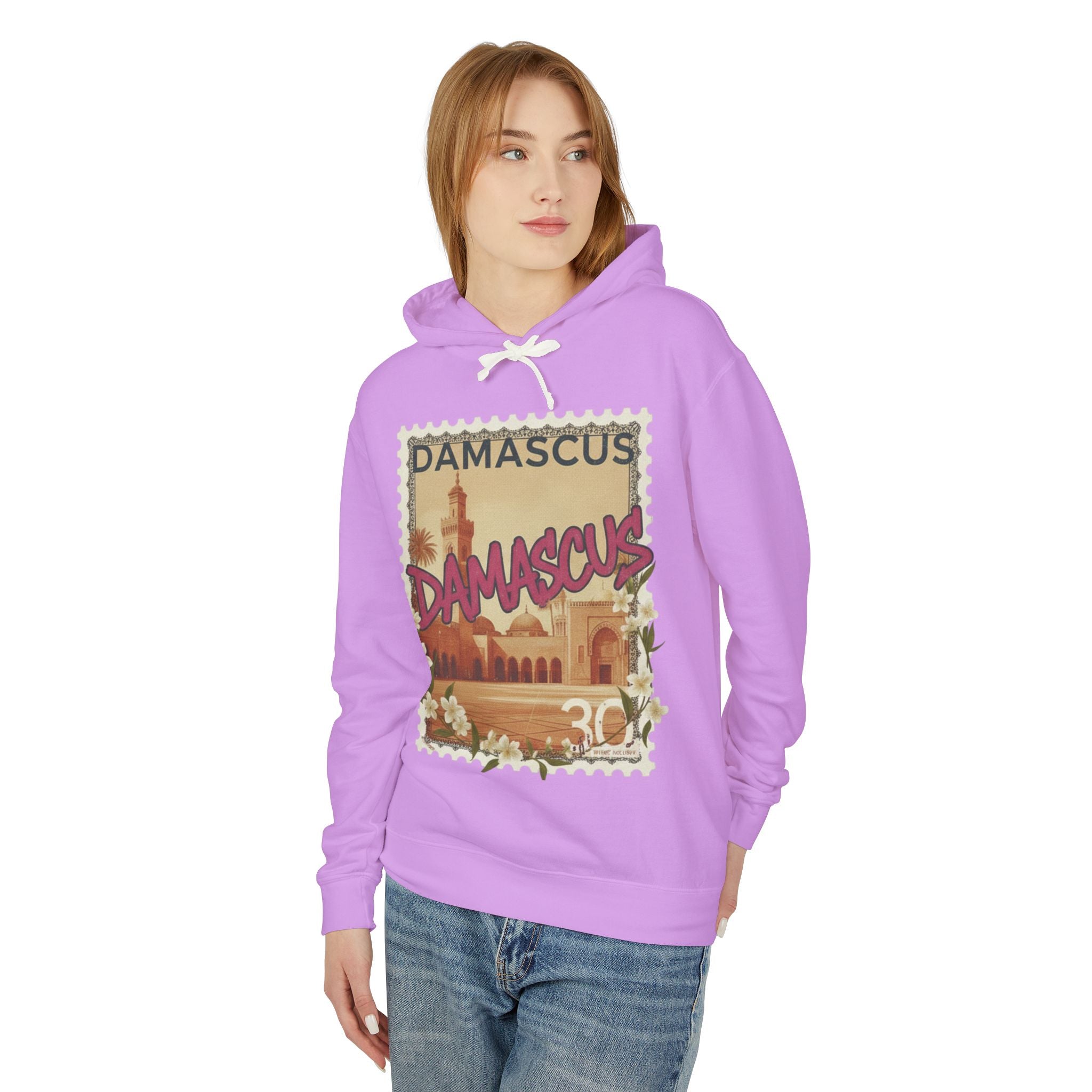Damascus Vintage Postage Hoodie — Retro Travel Sweatshirt