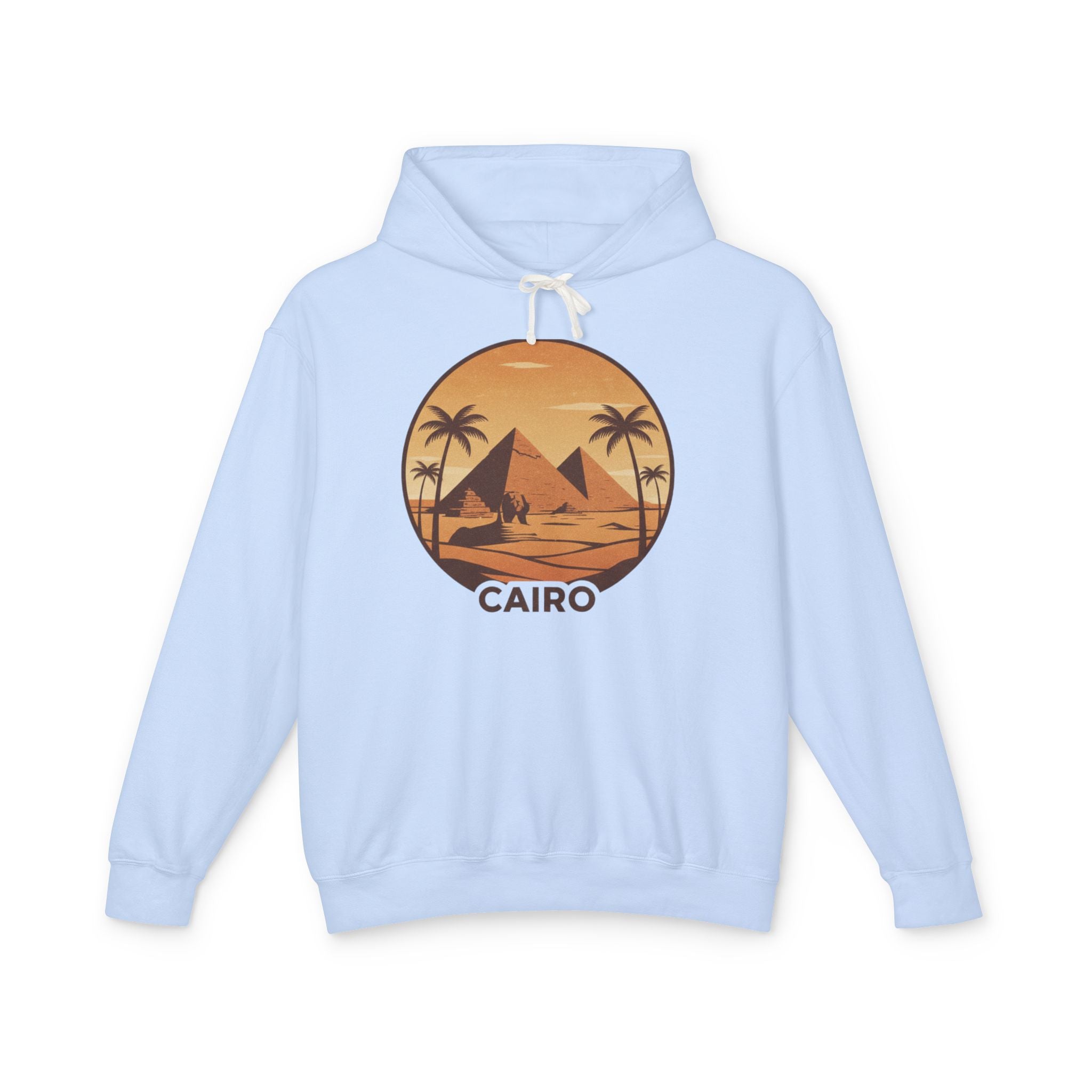 Cairo Sunset Hoodie — Vintage Pyramids Palm Tree Travel Sweatshirt