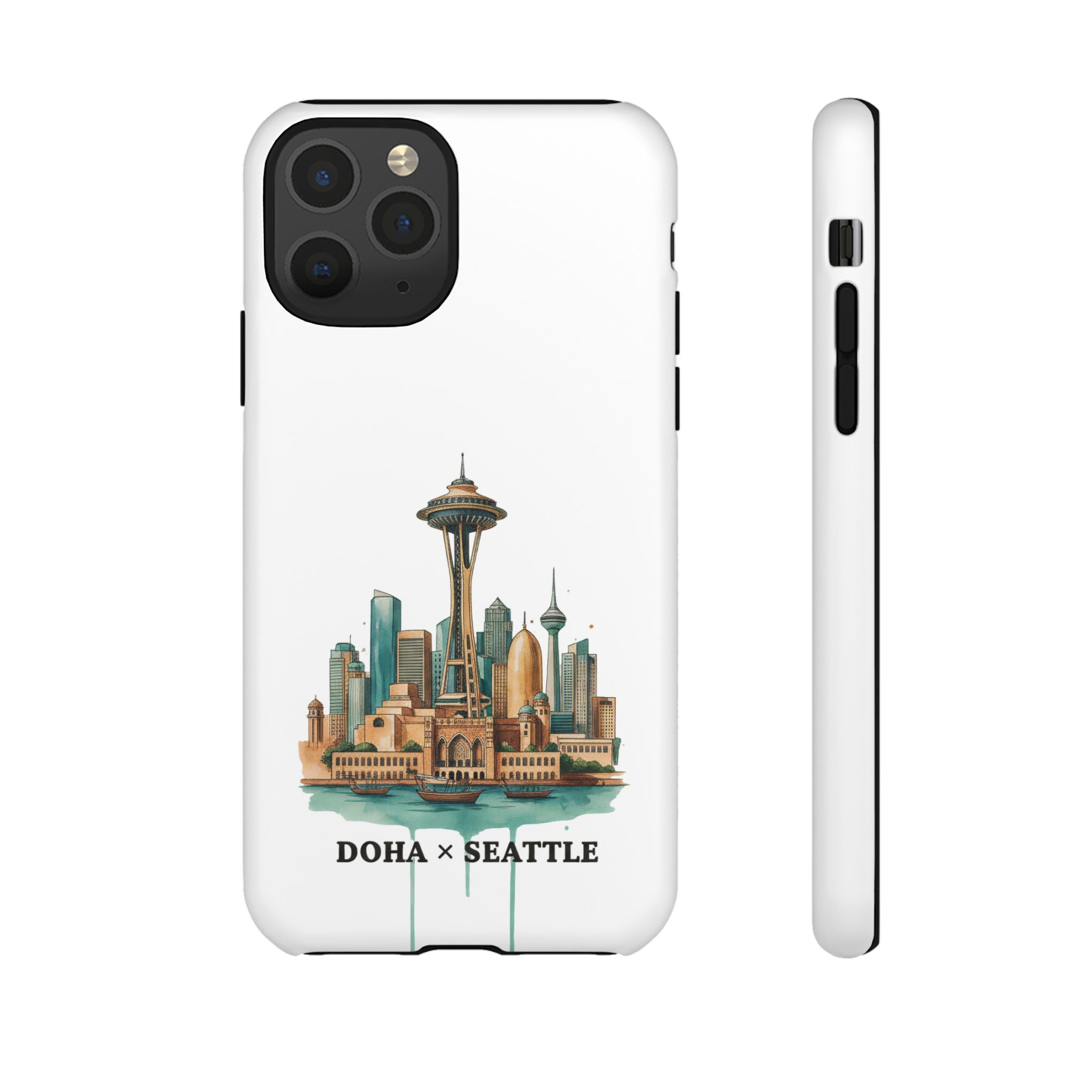 Doha x Seattle Skyline Tough Phone Case — Cityscape Protective Phone Cover