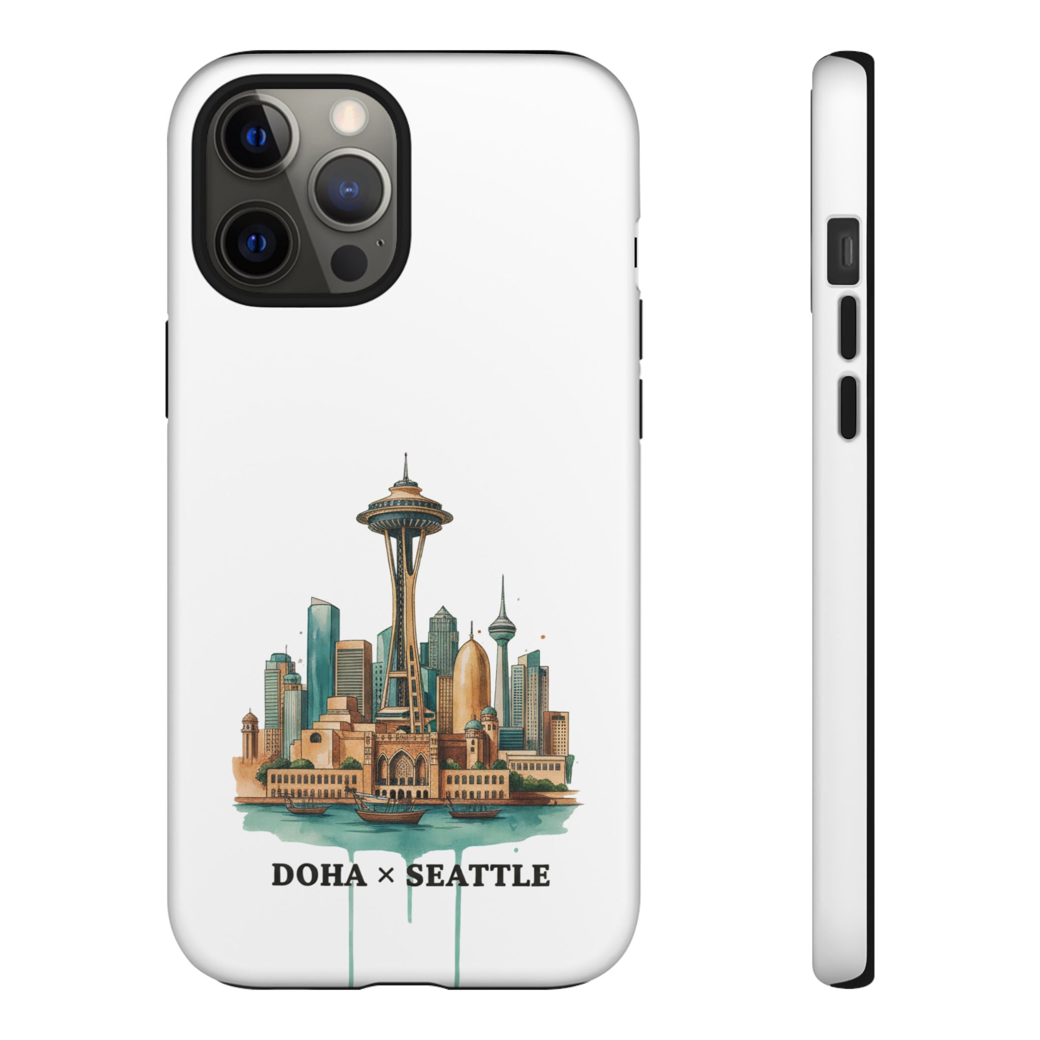 Doha x Seattle Skyline Tough Phone Case — Cityscape Protective Phone Cover