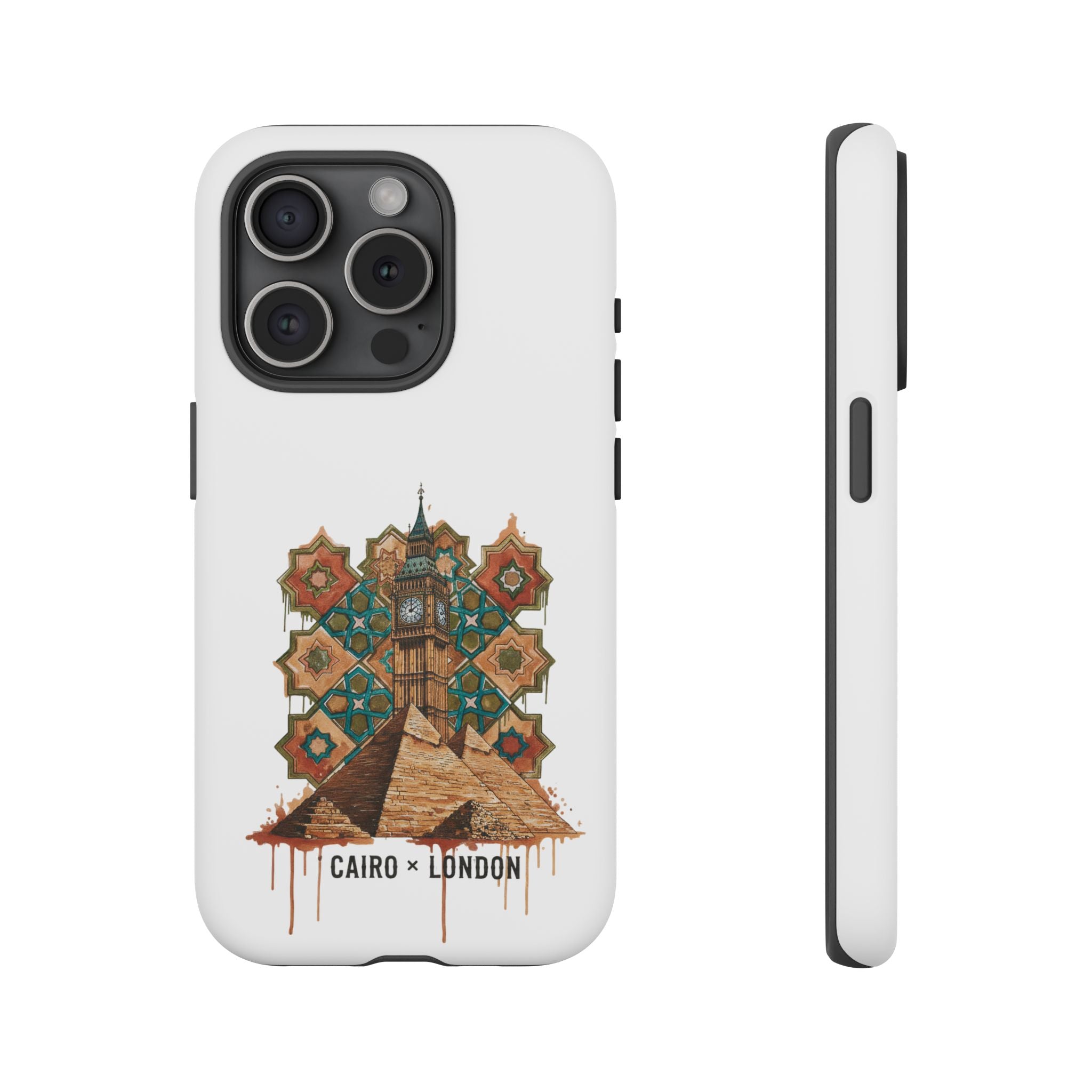Cairo × London Phone Case — Vintage Mosaic Pyramids & Big Ben Travel Design