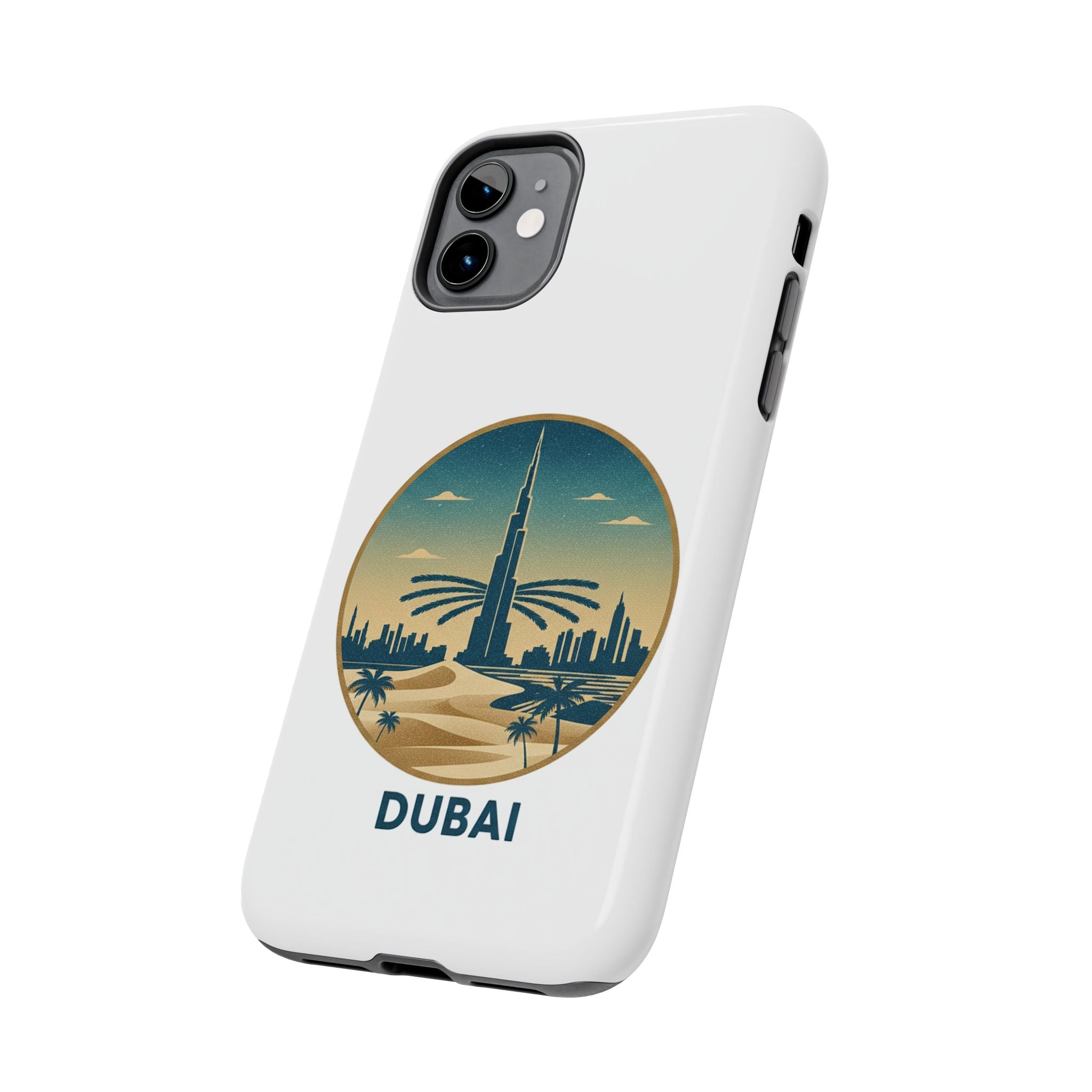 Dubai Skyline Tough Phone Case — Retro Desert Palm Travel Phone Cover