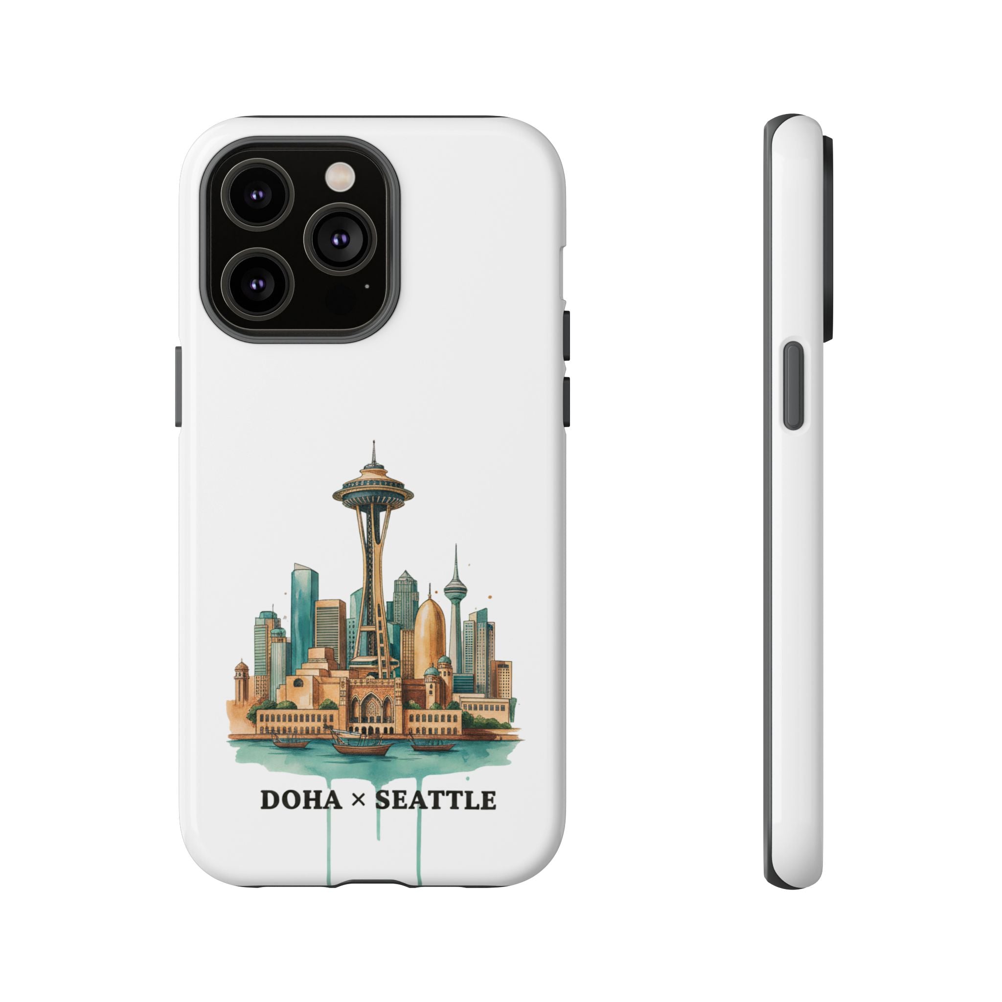 Doha x Seattle Skyline Tough Phone Case — Cityscape Protective Phone Cover