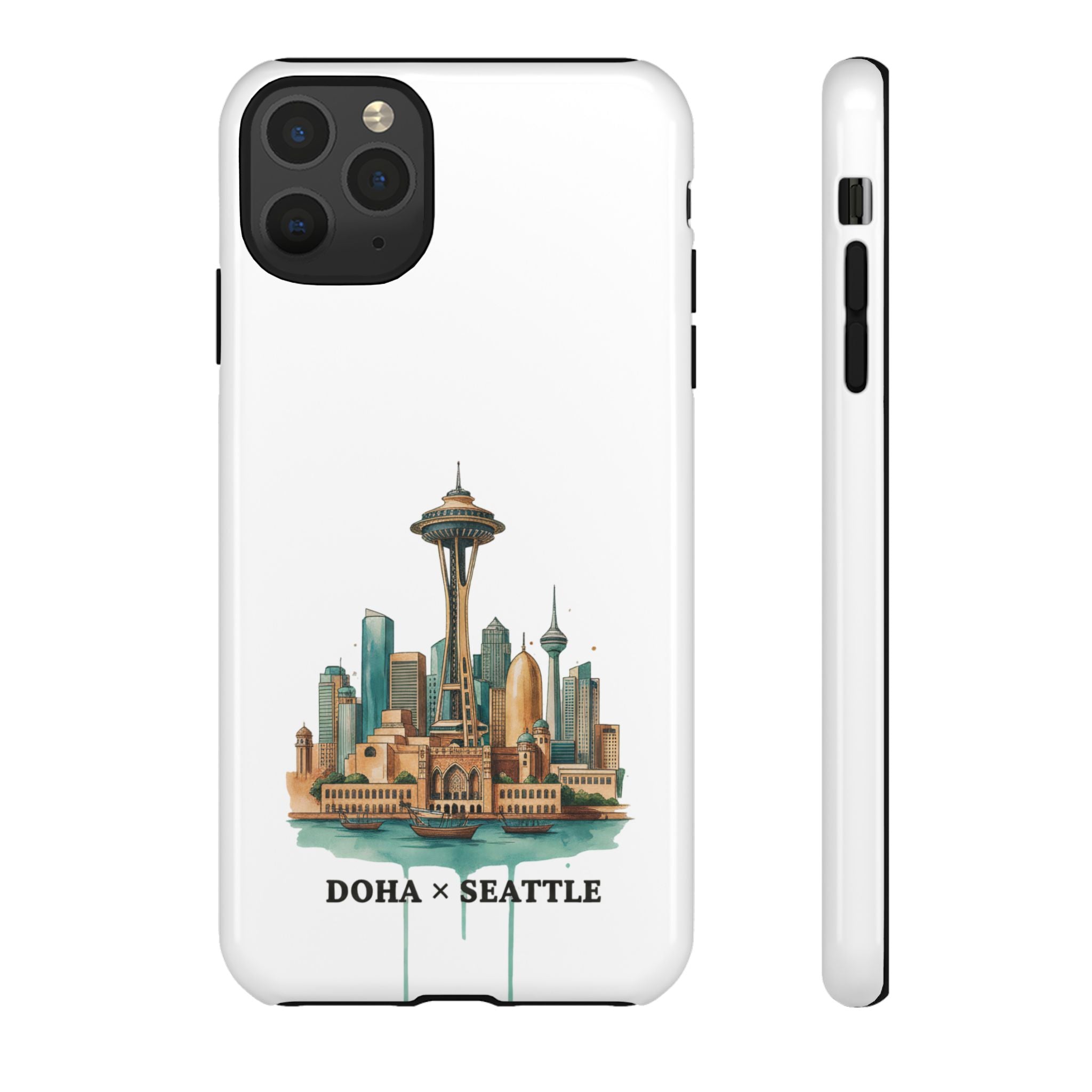 Doha x Seattle Skyline Tough Phone Case — Cityscape Protective Phone Cover