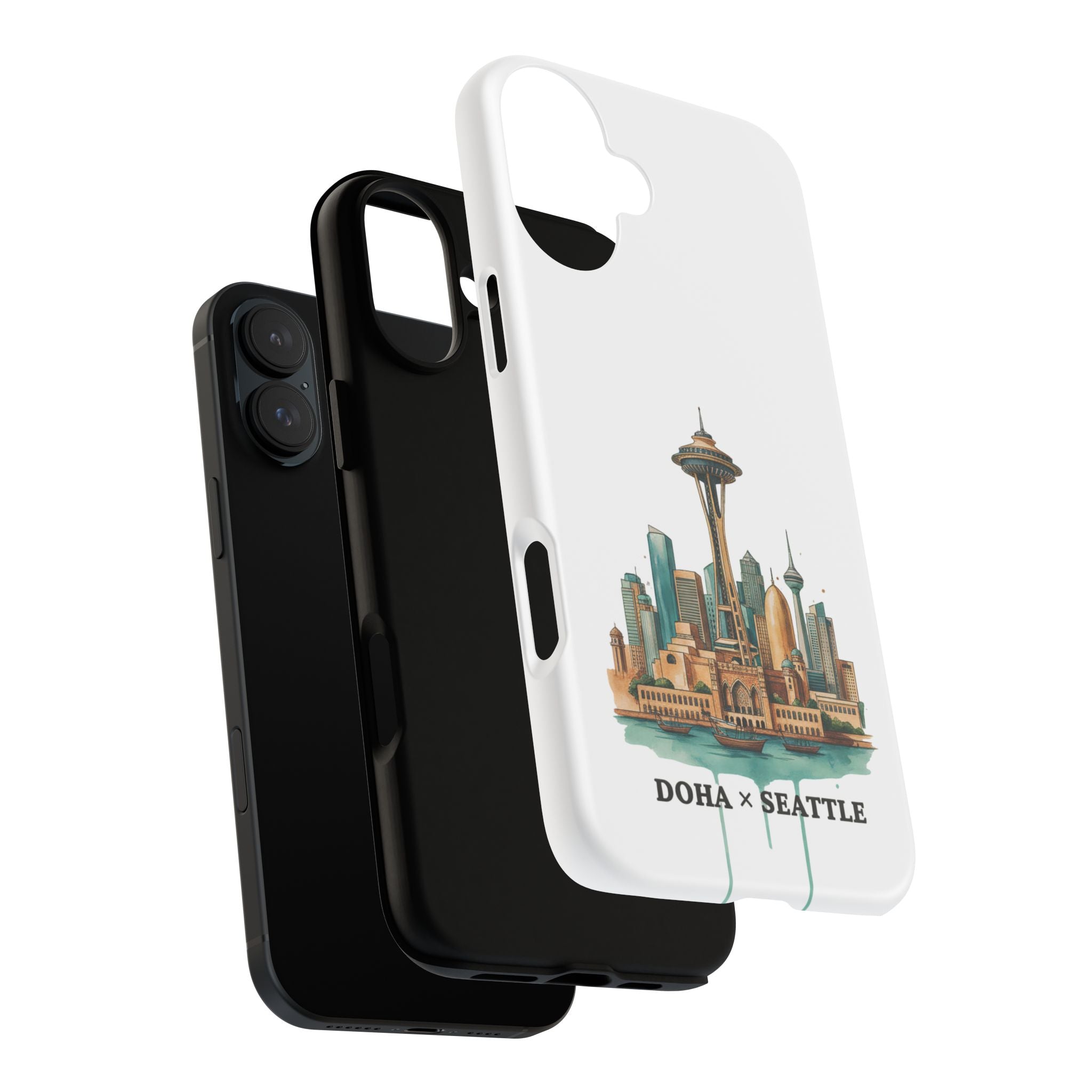 Doha x Seattle Skyline Tough Phone Case — Cityscape Protective Phone Cover