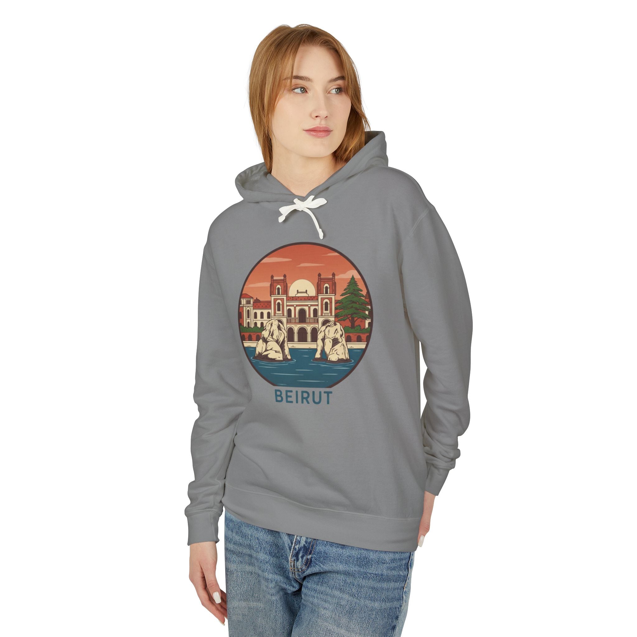Beirut Vintage Landmark Hoodie — Retro Cityscape Graphic Hooded Sweatshirt