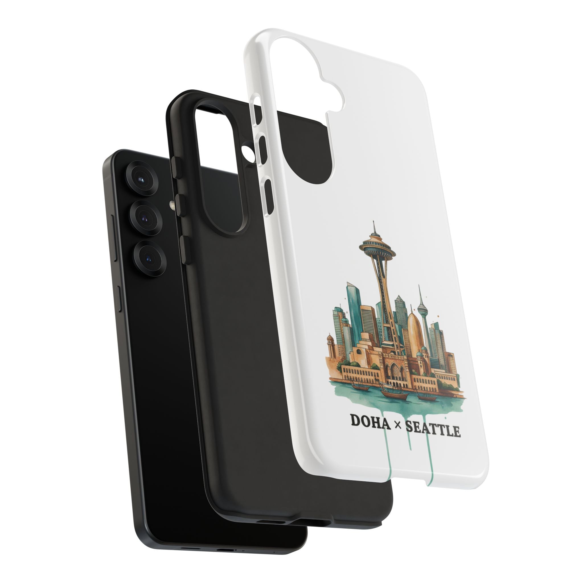 Doha x Seattle Skyline Tough Phone Case — Cityscape Protective Phone Cover