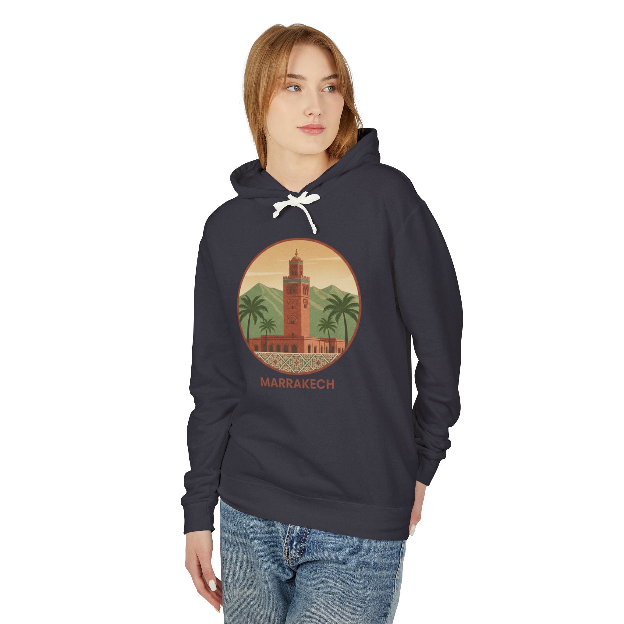 Marrakech Vintage Travel Hoodie — Retro Palm Tree Morocco Sweatshirt
