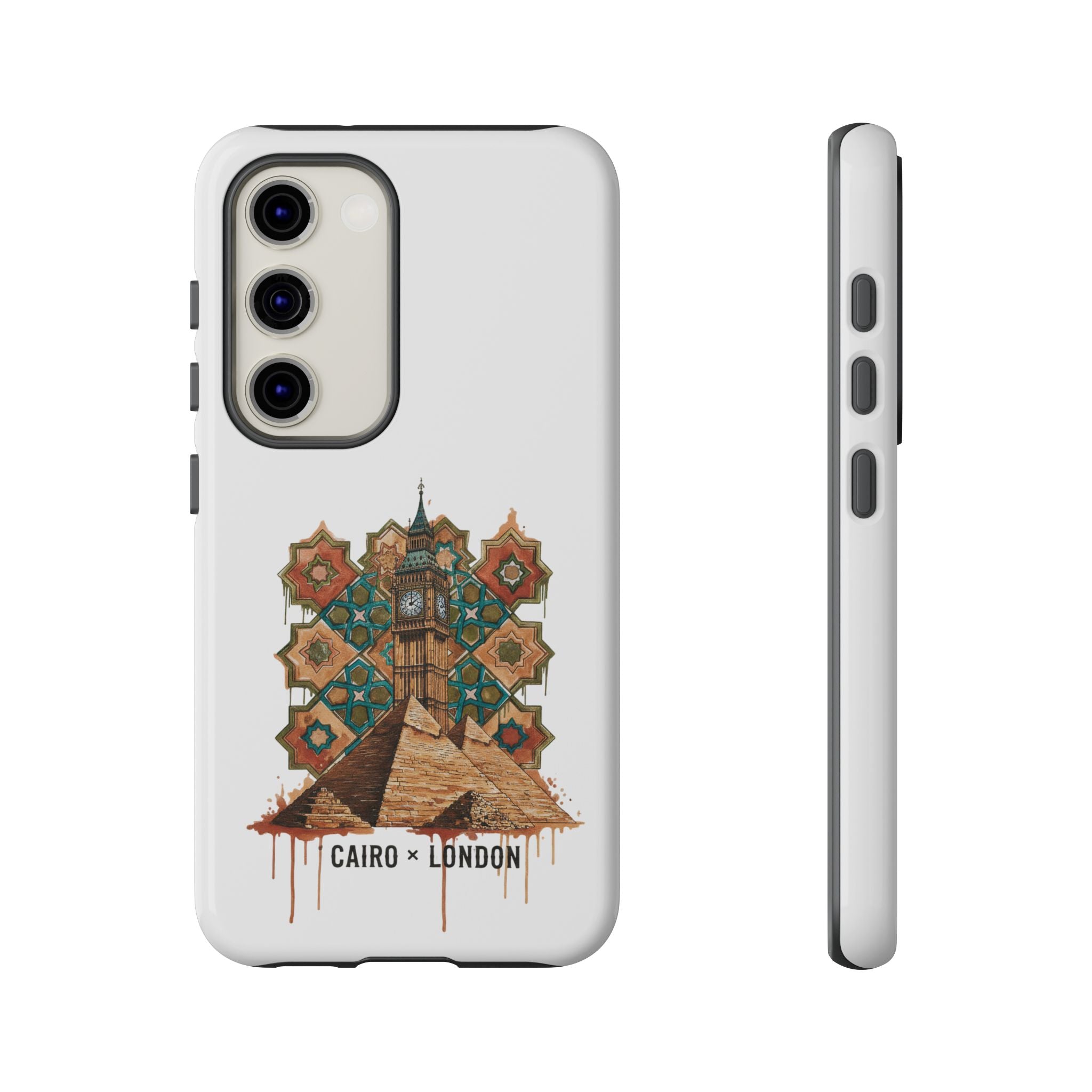 Cairo × London Phone Case — Vintage Mosaic Pyramids & Big Ben Travel Design