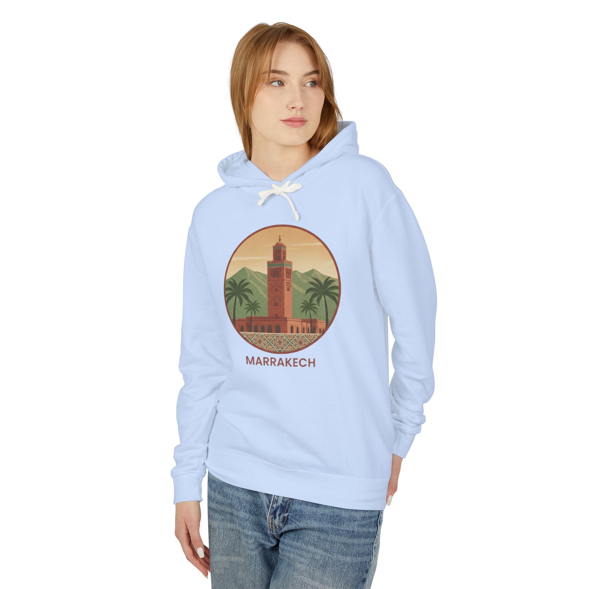 Marrakech Vintage Travel Hoodie — Retro Palm Tree Morocco Sweatshirt