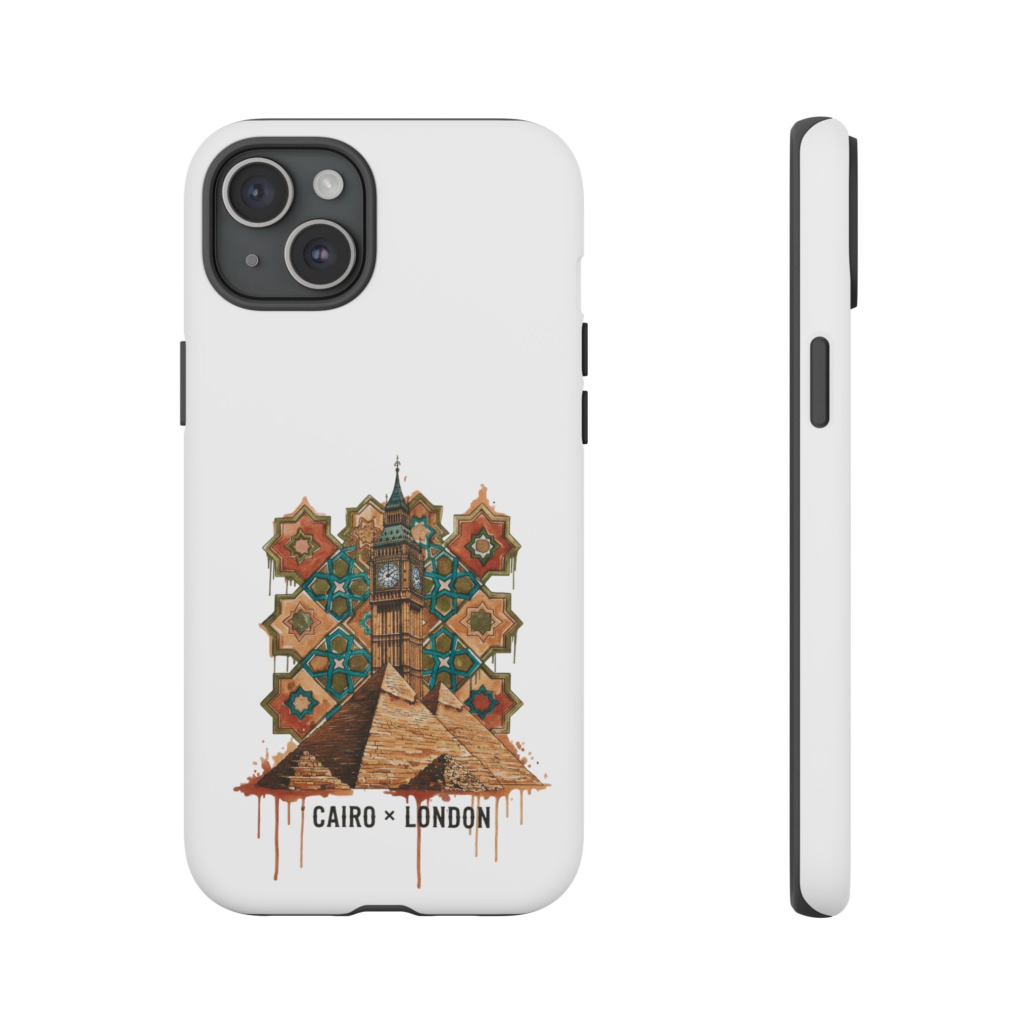 Cairo × London Phone Case — Vintage Mosaic Pyramids & Big Ben Travel Design