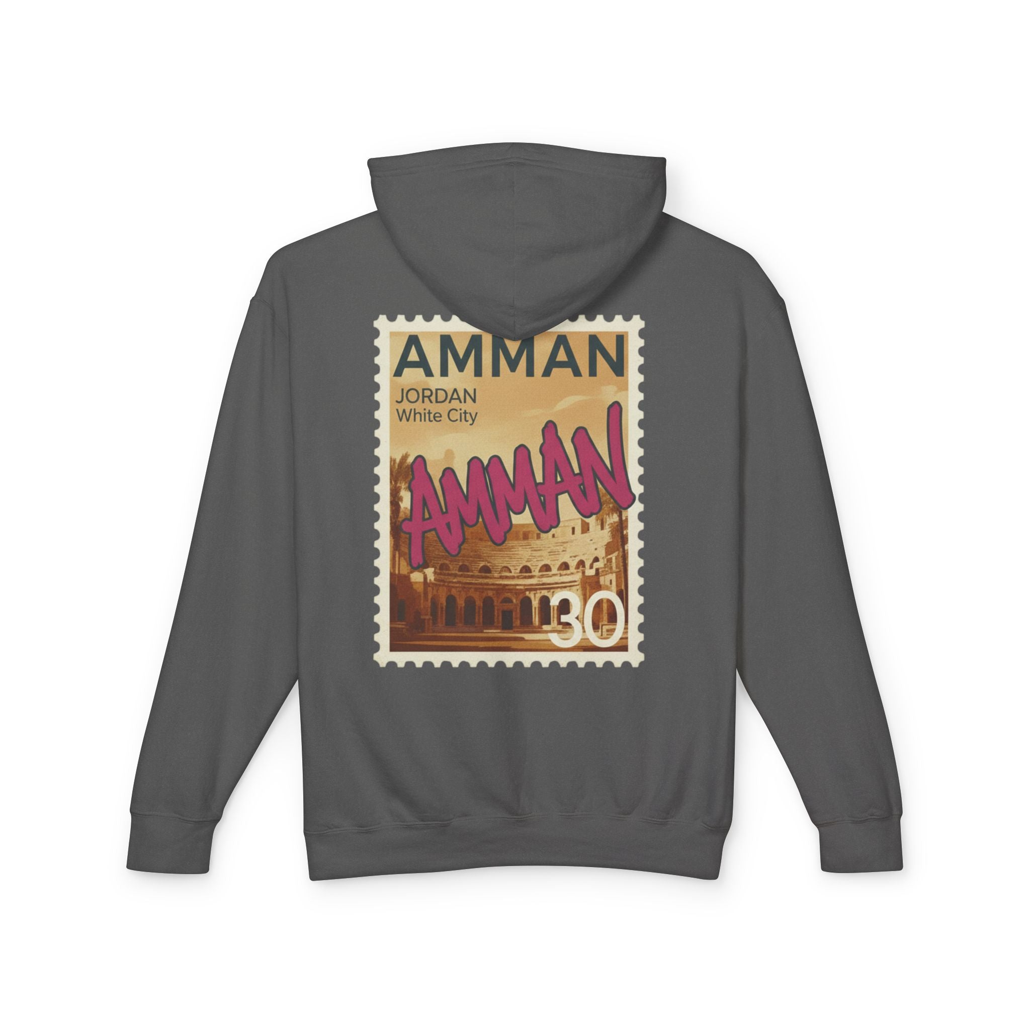 Amman Stamp Hoodie — Vintage Jordan Travel Graphic Sweatshirt