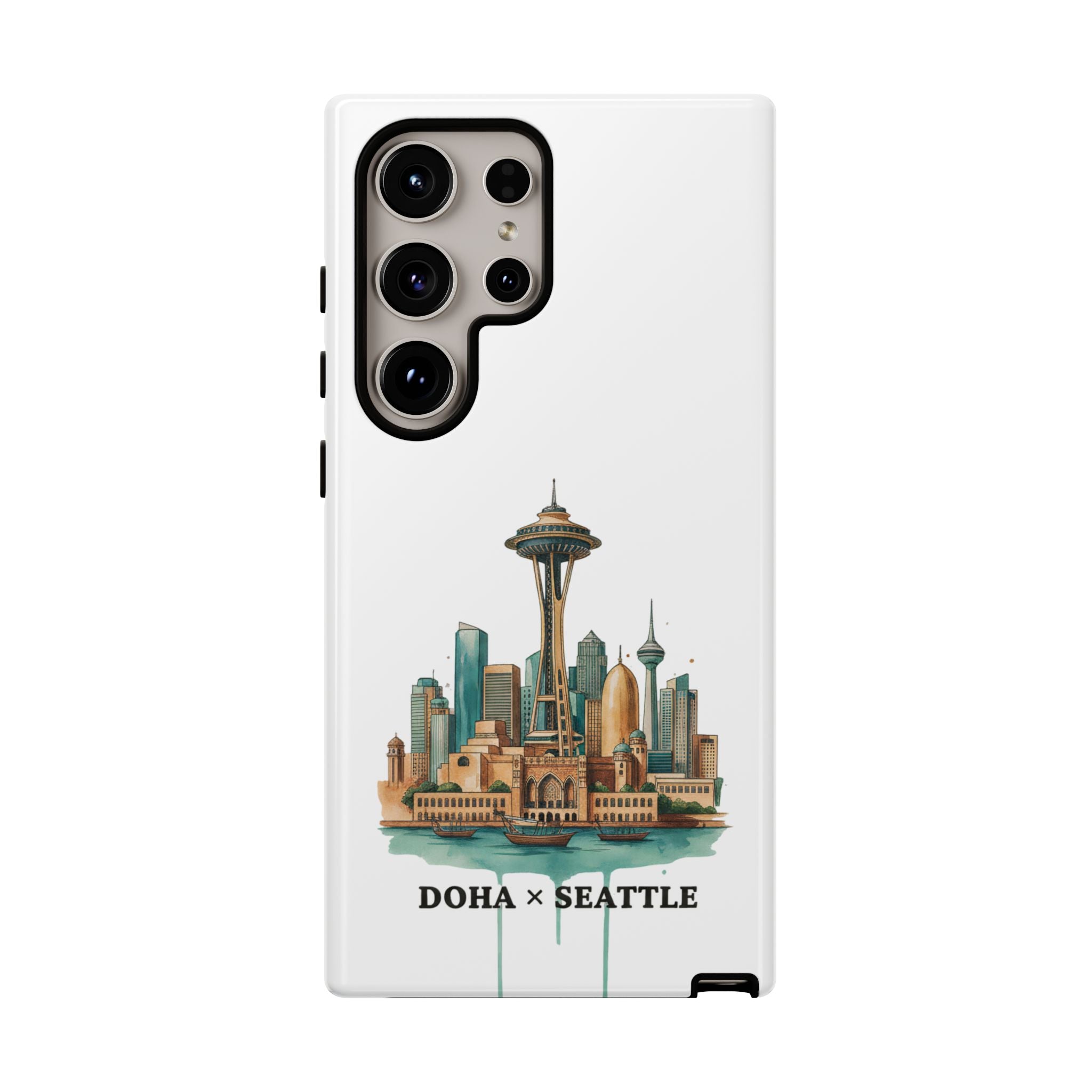 Doha x Seattle Skyline Tough Phone Case — Cityscape Protective Phone Cover