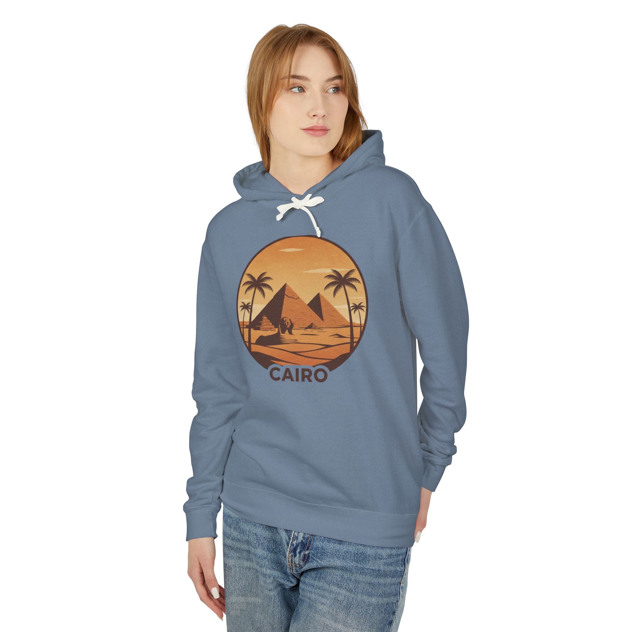 Cairo Sunset Hoodie — Vintage Pyramids Palm Tree Travel Sweatshirt