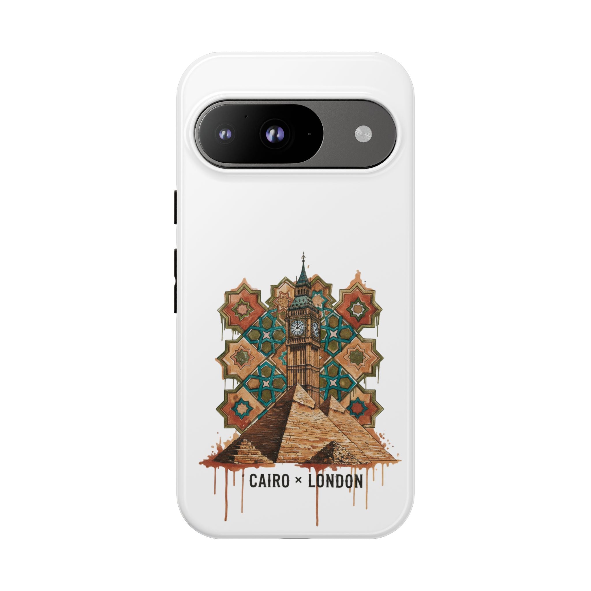 Cairo × London Phone Case — Vintage Mosaic Pyramids & Big Ben Travel Design