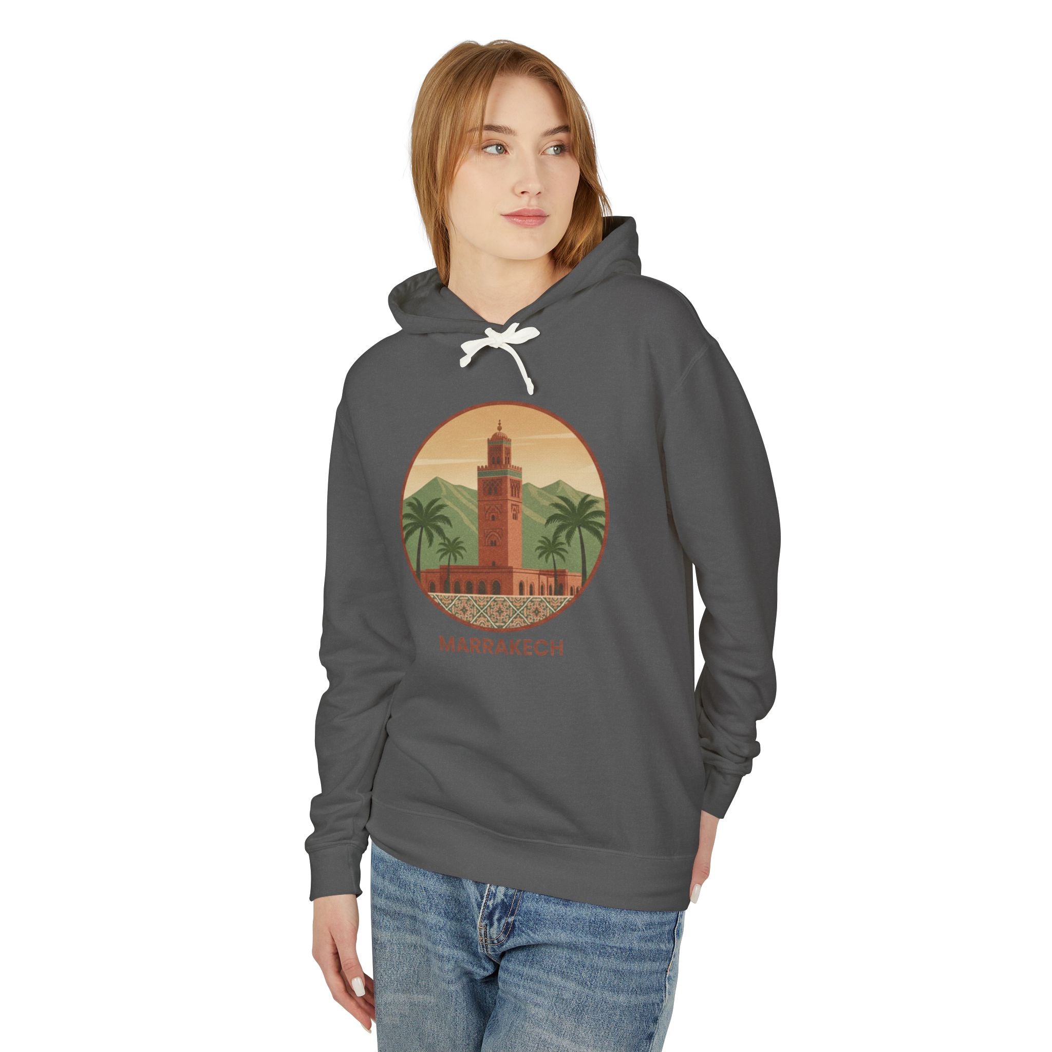 Marrakech Vintage Travel Hoodie — Retro Palm Tree Morocco Sweatshirt
