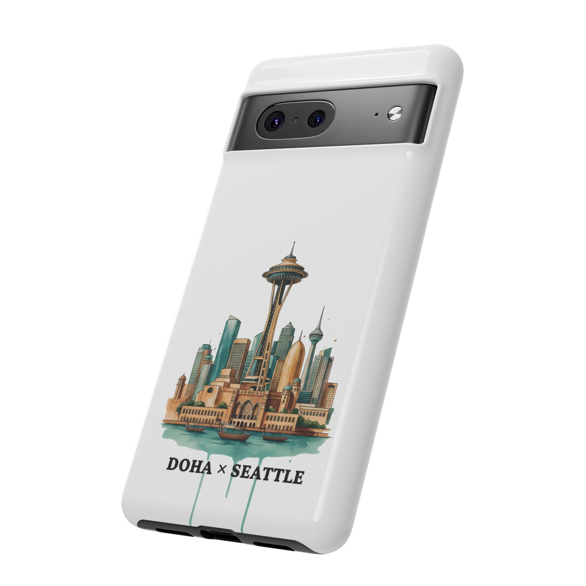 Doha x Seattle Skyline Tough Phone Case — Cityscape Protective Phone Cover