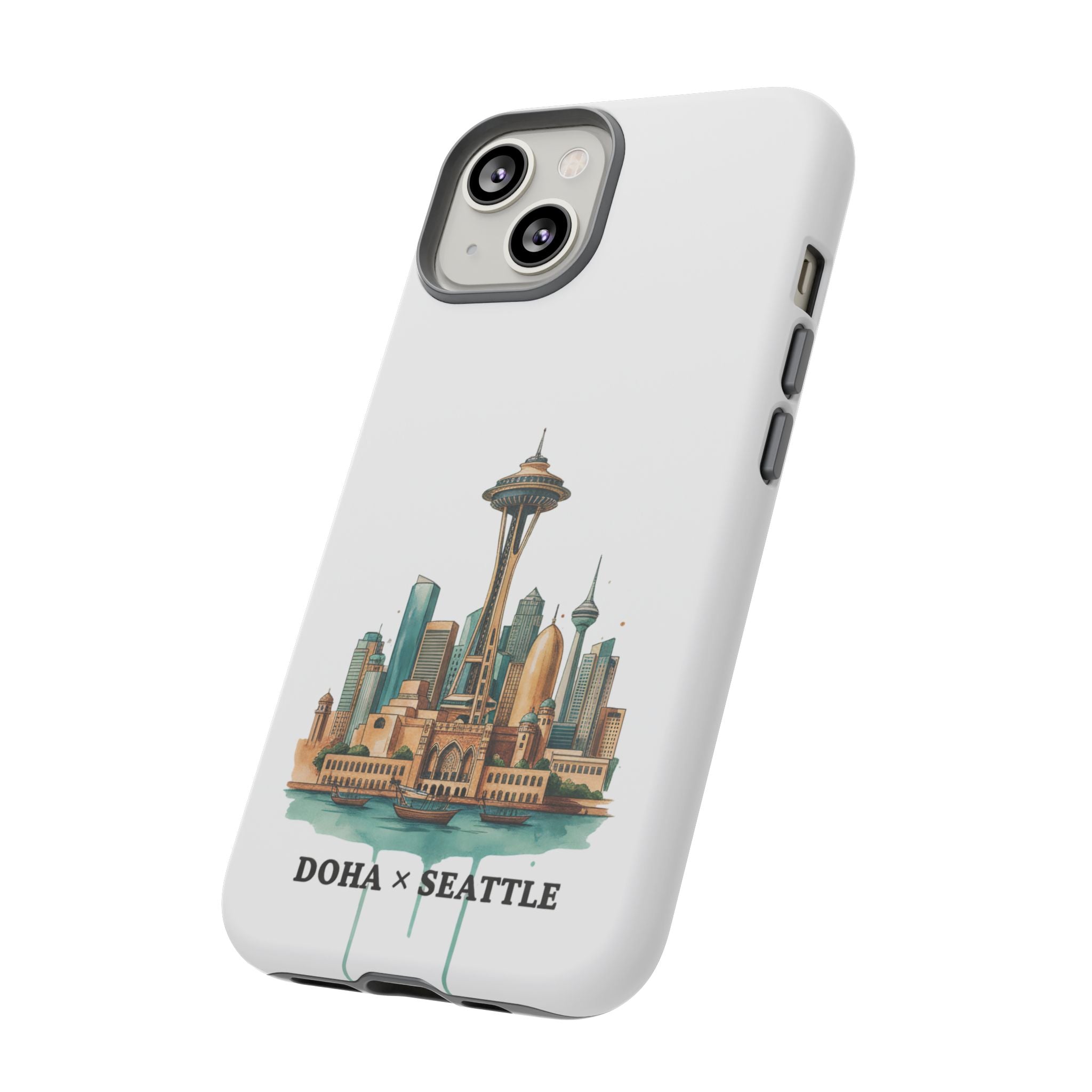 Doha x Seattle Skyline Tough Phone Case — Cityscape Protective Phone Cover