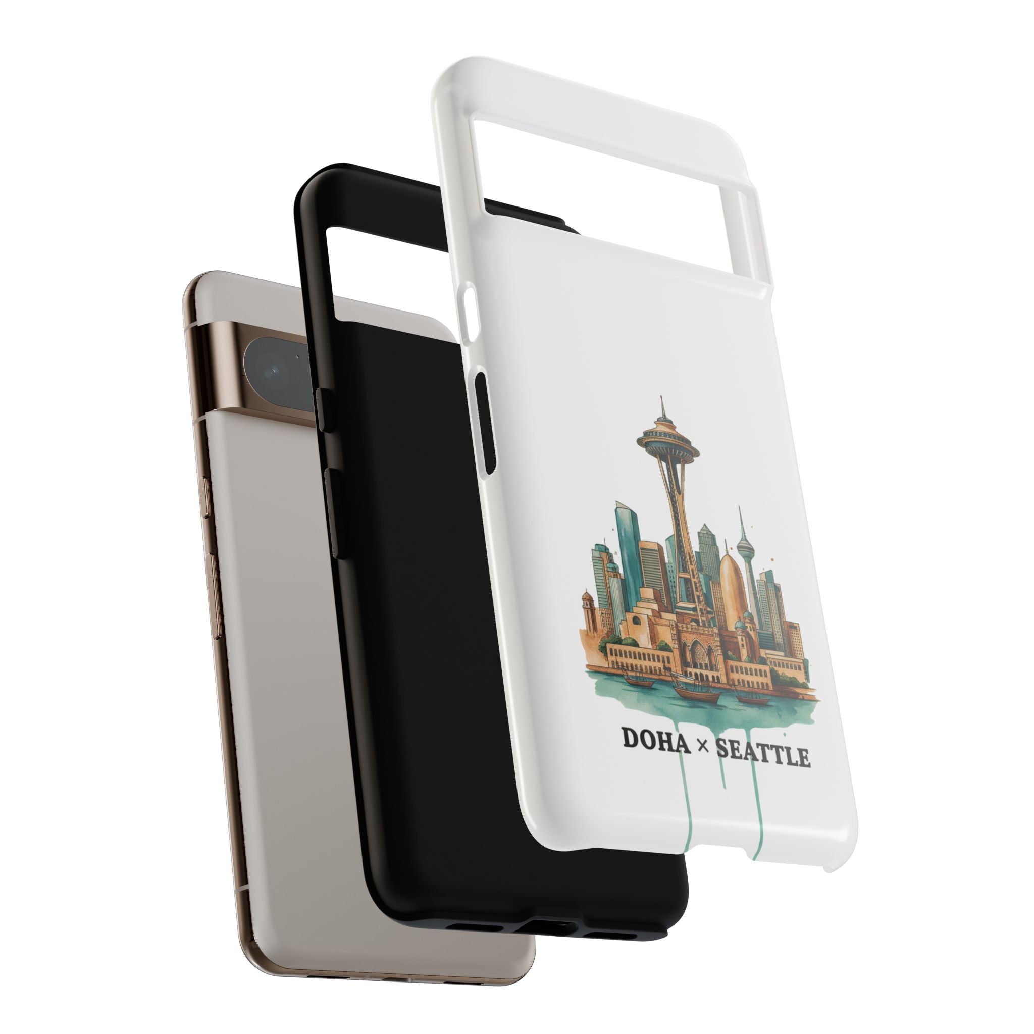 Doha x Seattle Skyline Tough Phone Case — Cityscape Protective Phone Cover