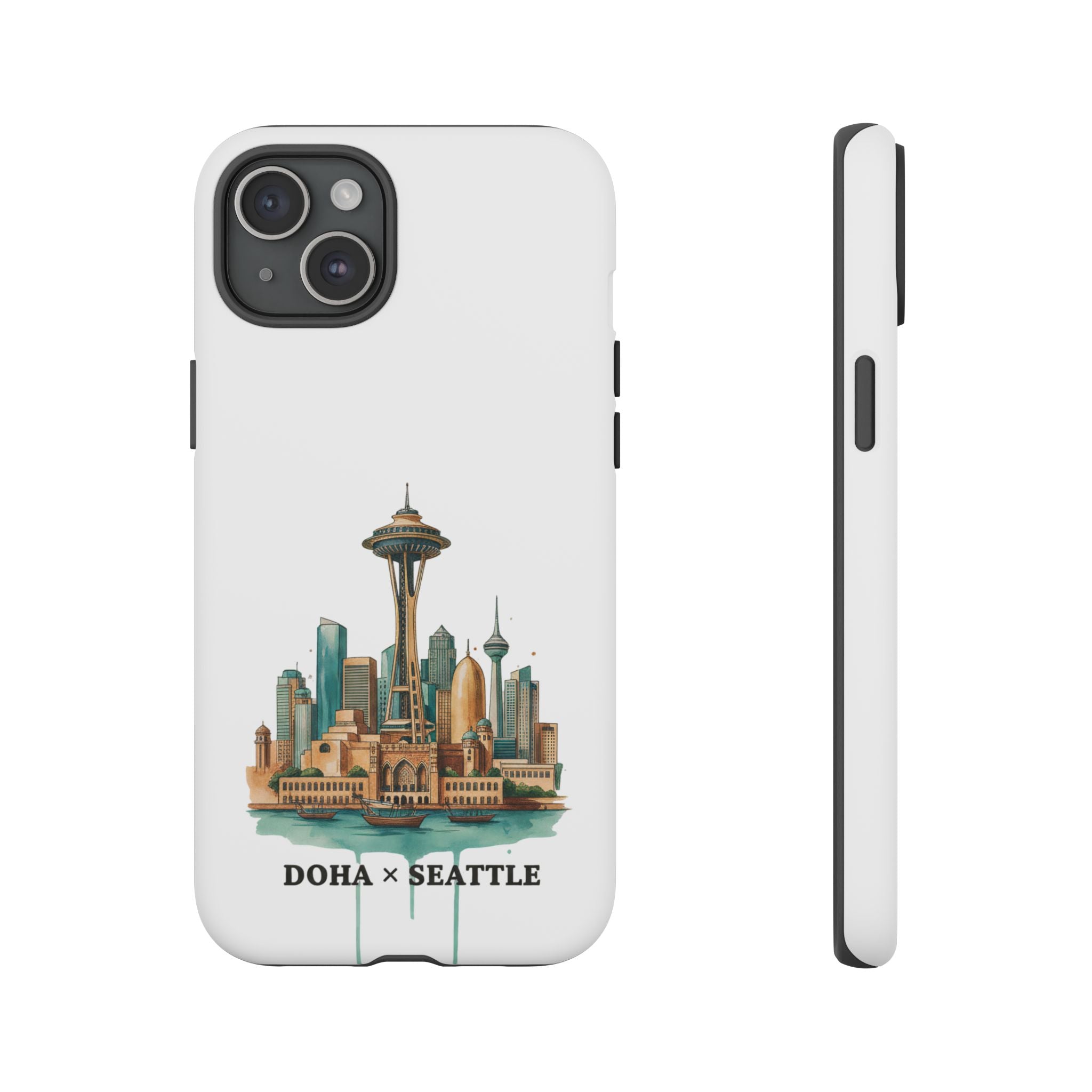 Doha x Seattle Skyline Tough Phone Case — Cityscape Protective Phone Cover