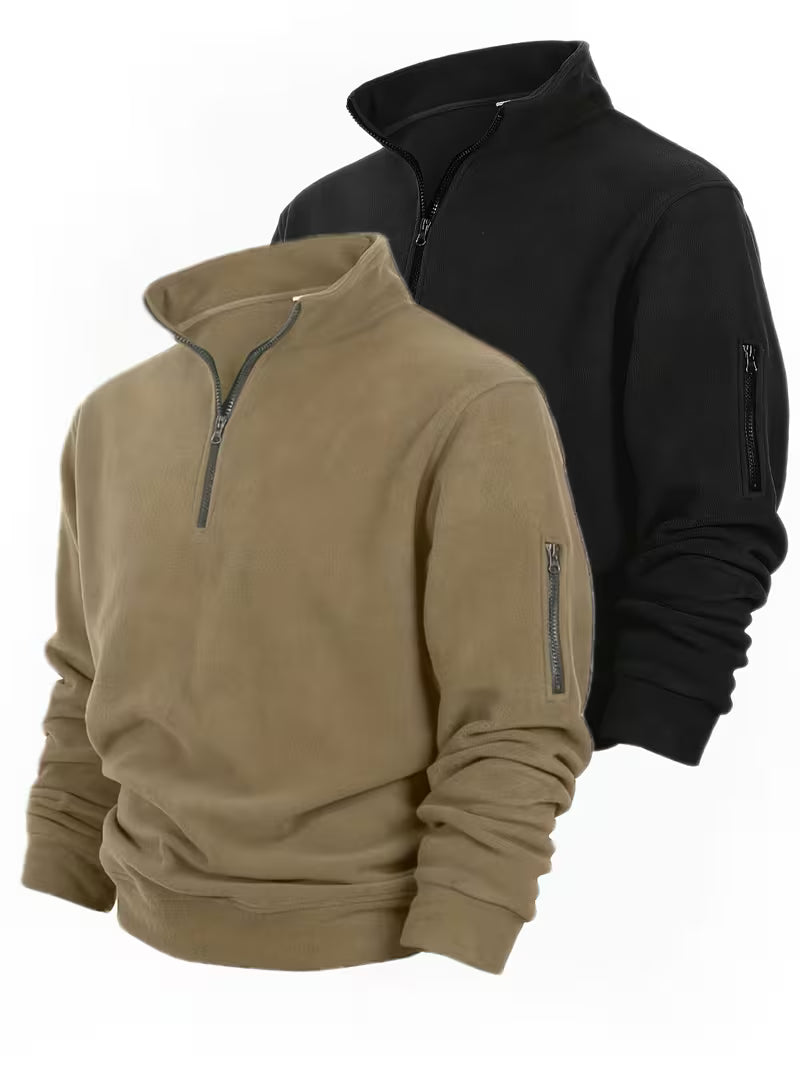 Men's Double-Sided Fleece Half-Zip Henley Shirt, Versatile Top, Everyday Outfit, Solid Color, Halfzip Design, Comfortable Fabric, Cozy Texture, Pullover Style, Zipup Shirt, Office Casual, Outdoor Wear
