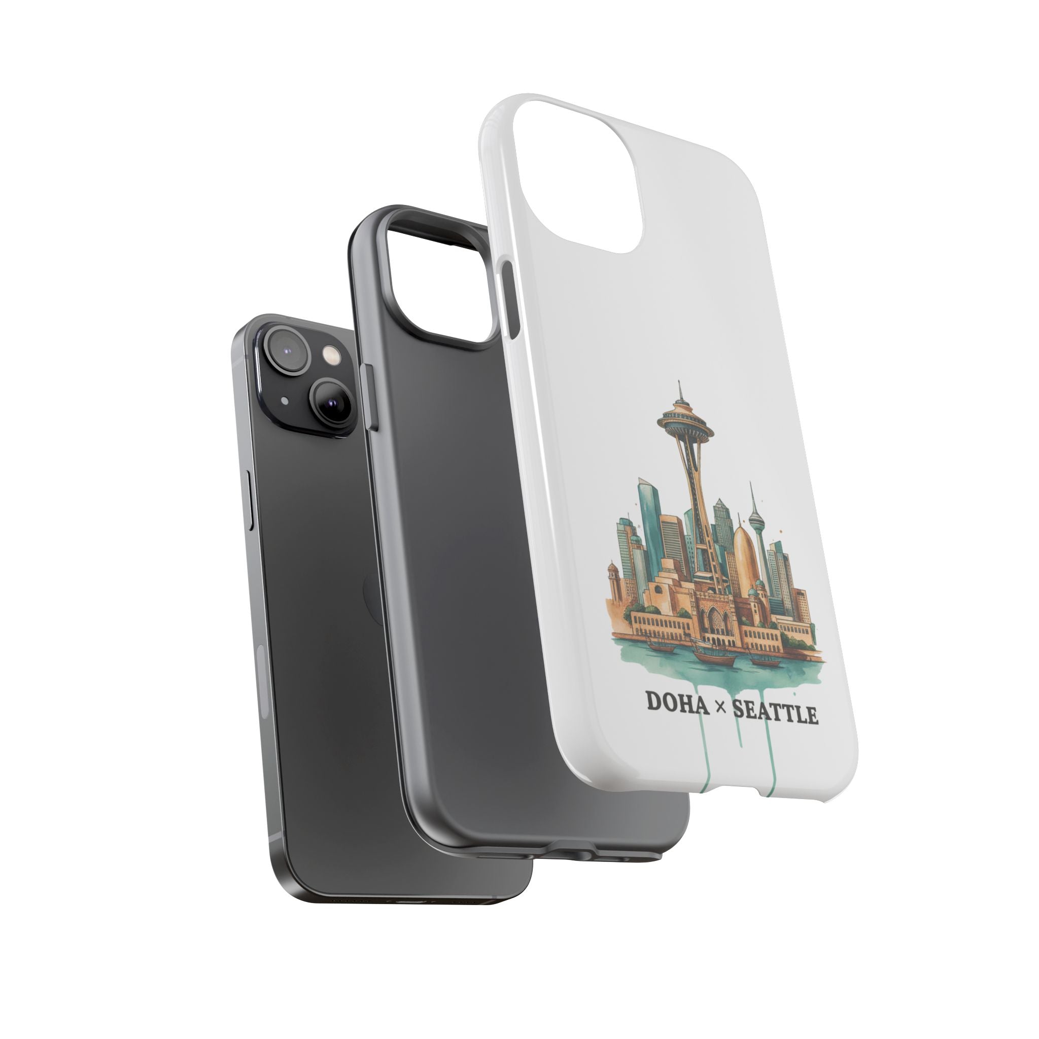 Doha x Seattle Skyline Tough Phone Case — Cityscape Protective Phone Cover