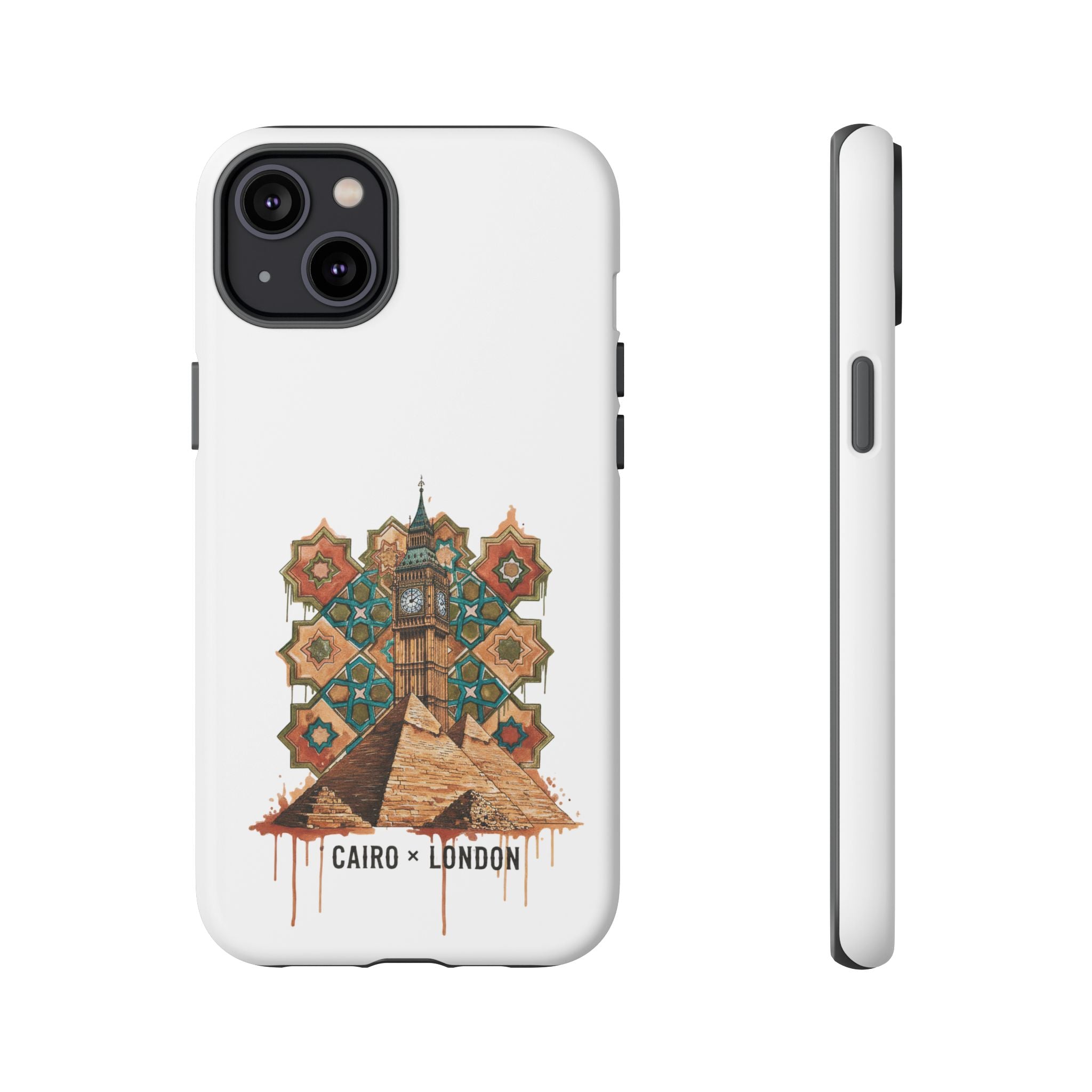 Cairo × London Phone Case — Vintage Mosaic Pyramids & Big Ben Travel Design