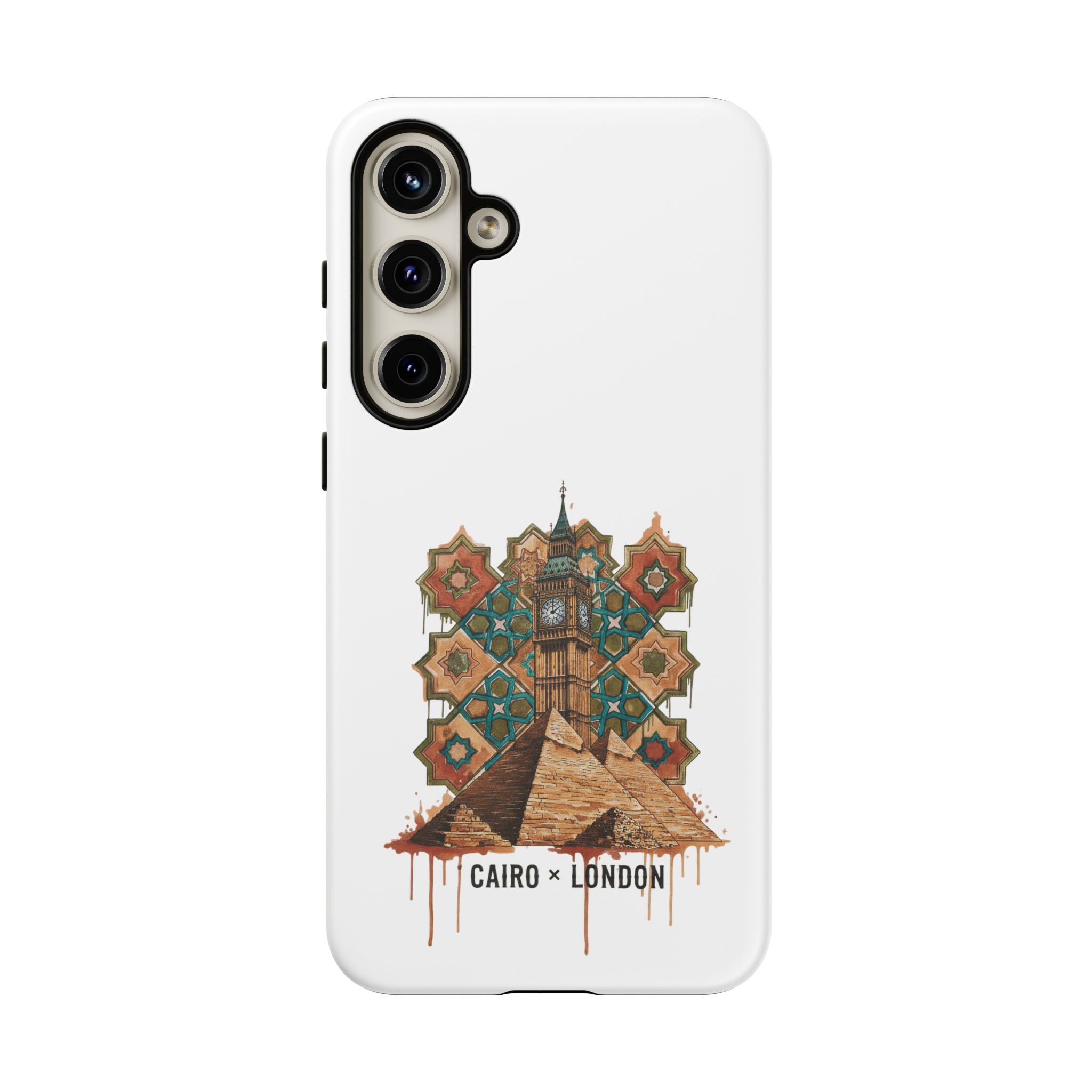 Cairo × London Phone Case — Vintage Mosaic Pyramids & Big Ben Travel Design