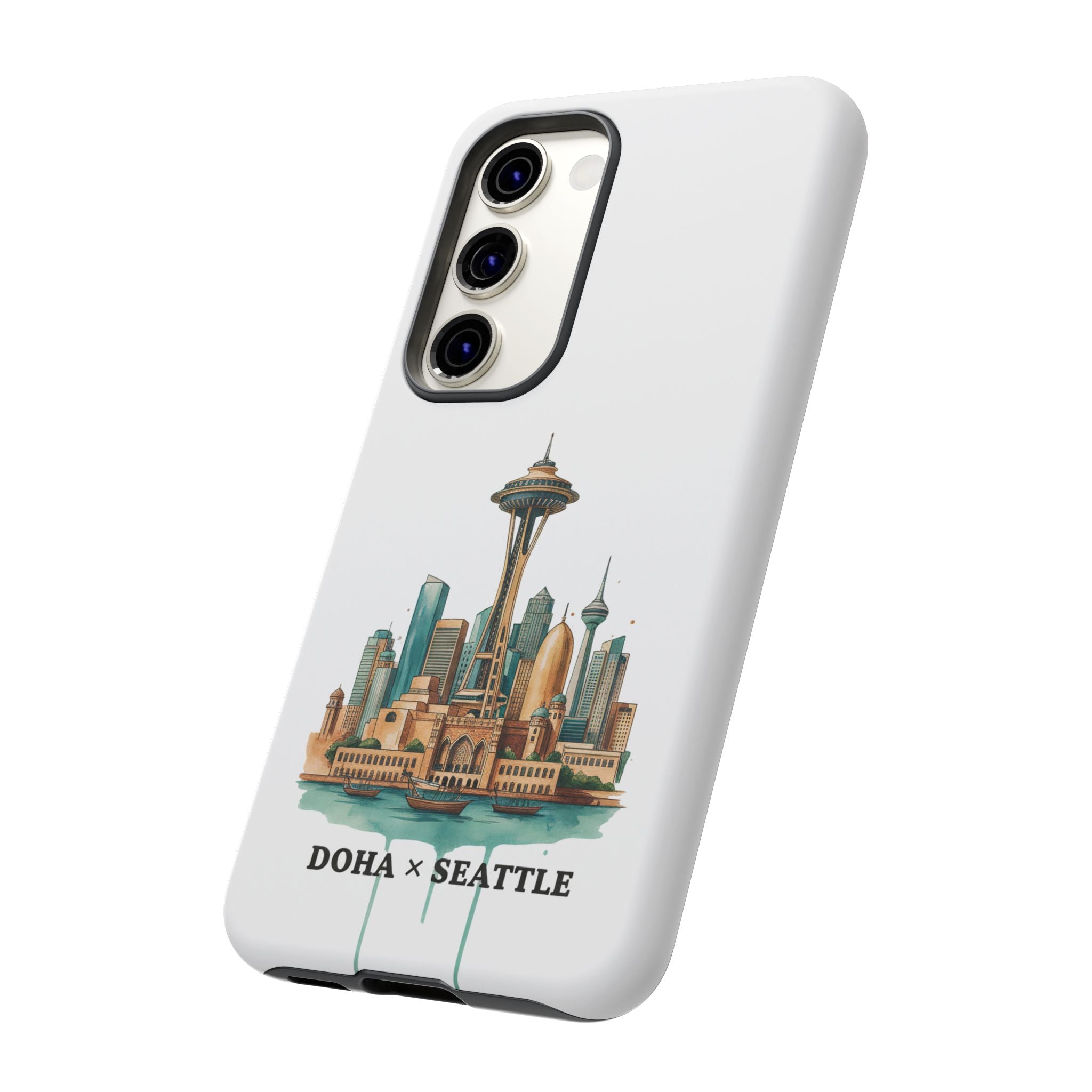 Doha x Seattle Skyline Tough Phone Case — Cityscape Protective Phone Cover