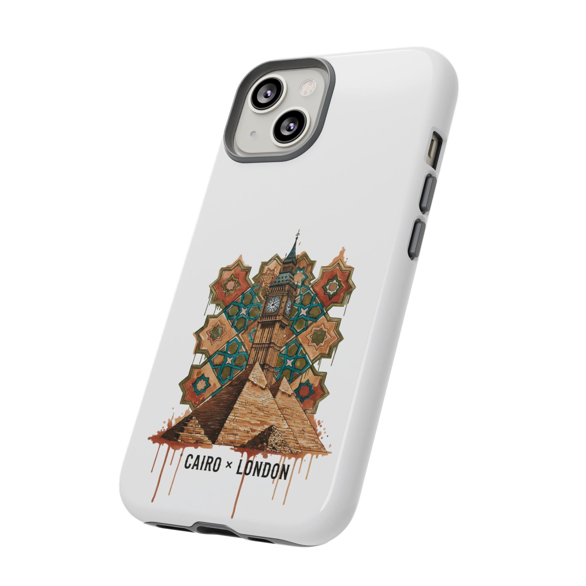 Cairo × London Phone Case — Vintage Mosaic Pyramids & Big Ben Travel Design