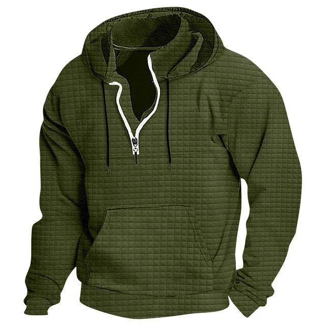 Quarter Zip Hoodies for Men Waffle Knit Hooded Sweatshirt Cargo Tactical Hoodie Loose Casual Textured Pullover Sweatshirts with Pocket