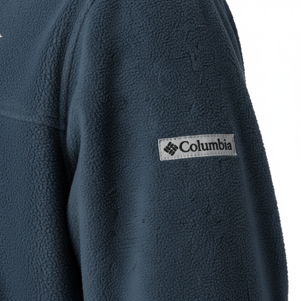 Closeup of Columbia sleeve branding