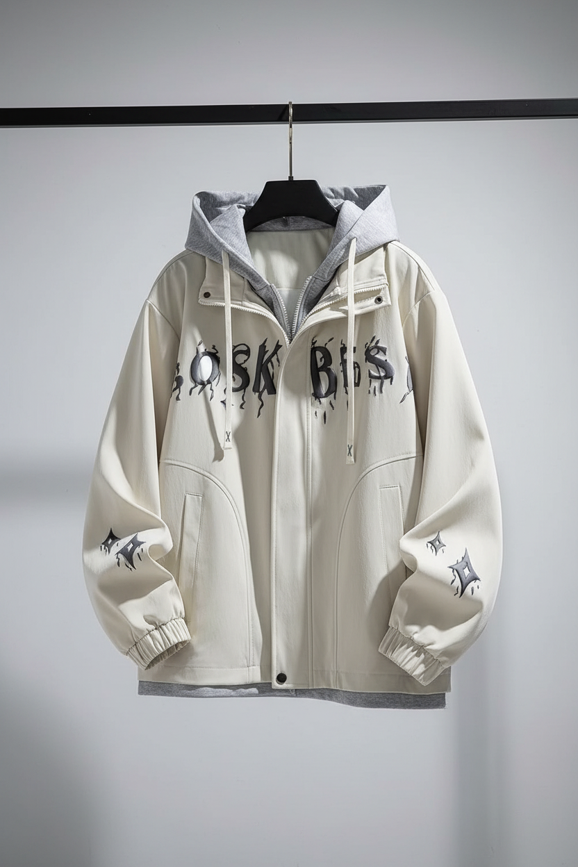 Bomber Jacket with Hood & Letter Print