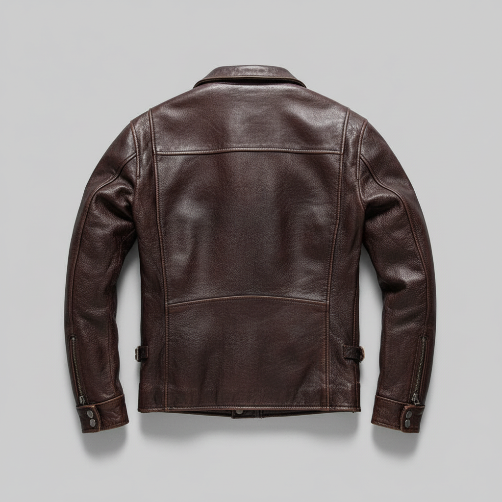 Dark Brown Leather Jacket - Back Mockup