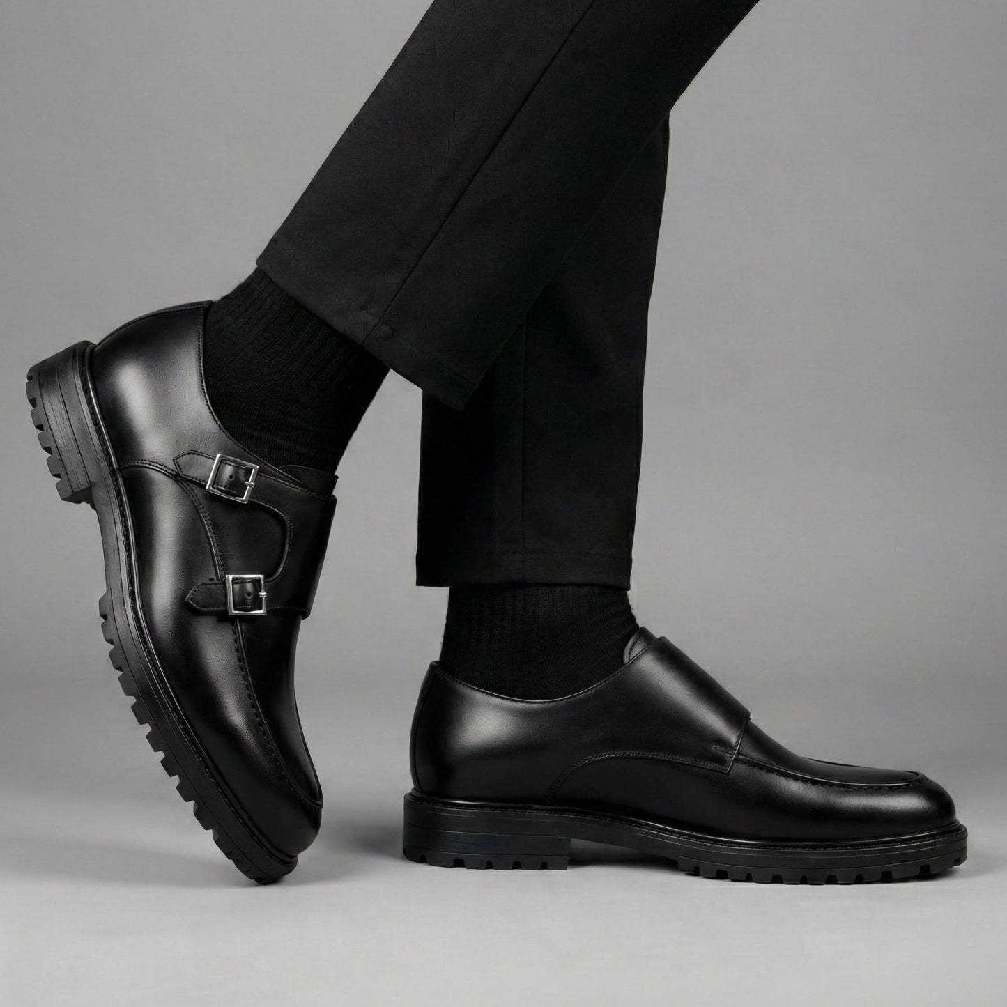 Black Leather Shoes with Buckles