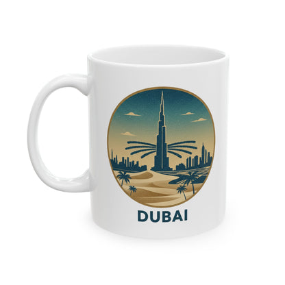 Mug en céramique avec panorama de Dubaï – Tasse à café Palmier du désert et Burj Khalifa (325 ml/445 ml)