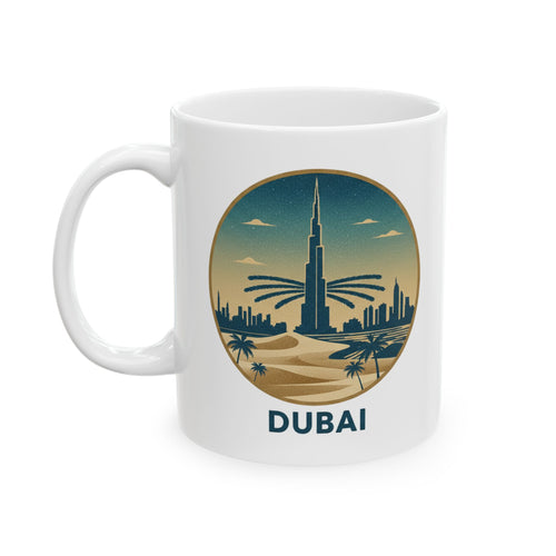 Mug en céramique avec panorama de Dubaï – Tasse à café Palmier du désert et Burj Khalifa (325 ml/445 ml)