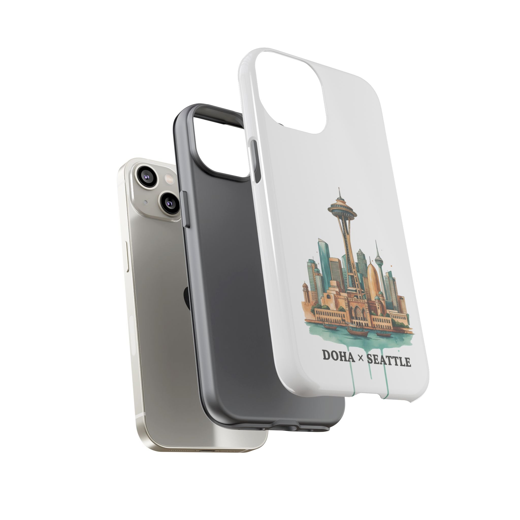 Doha x Seattle Skyline Tough Phone Case — Cityscape Protective Phone Cover
