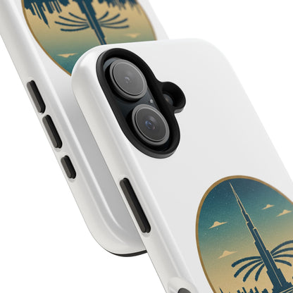 Coque de téléphone résistante motif skyline de Dubaï — Étui de voyage rétro palmiers du désert