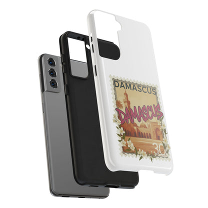 Étui de téléphone résistant à motif de timbres vintage Damas — Coque de téléphone rétro pour voyage