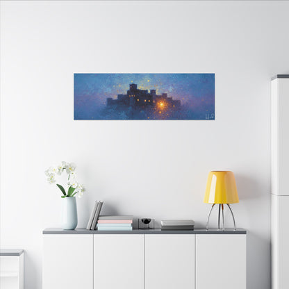 Tableau sur toile mate « Forteresse de la Nuit Étoilée » — Paysage mystique de château bleu