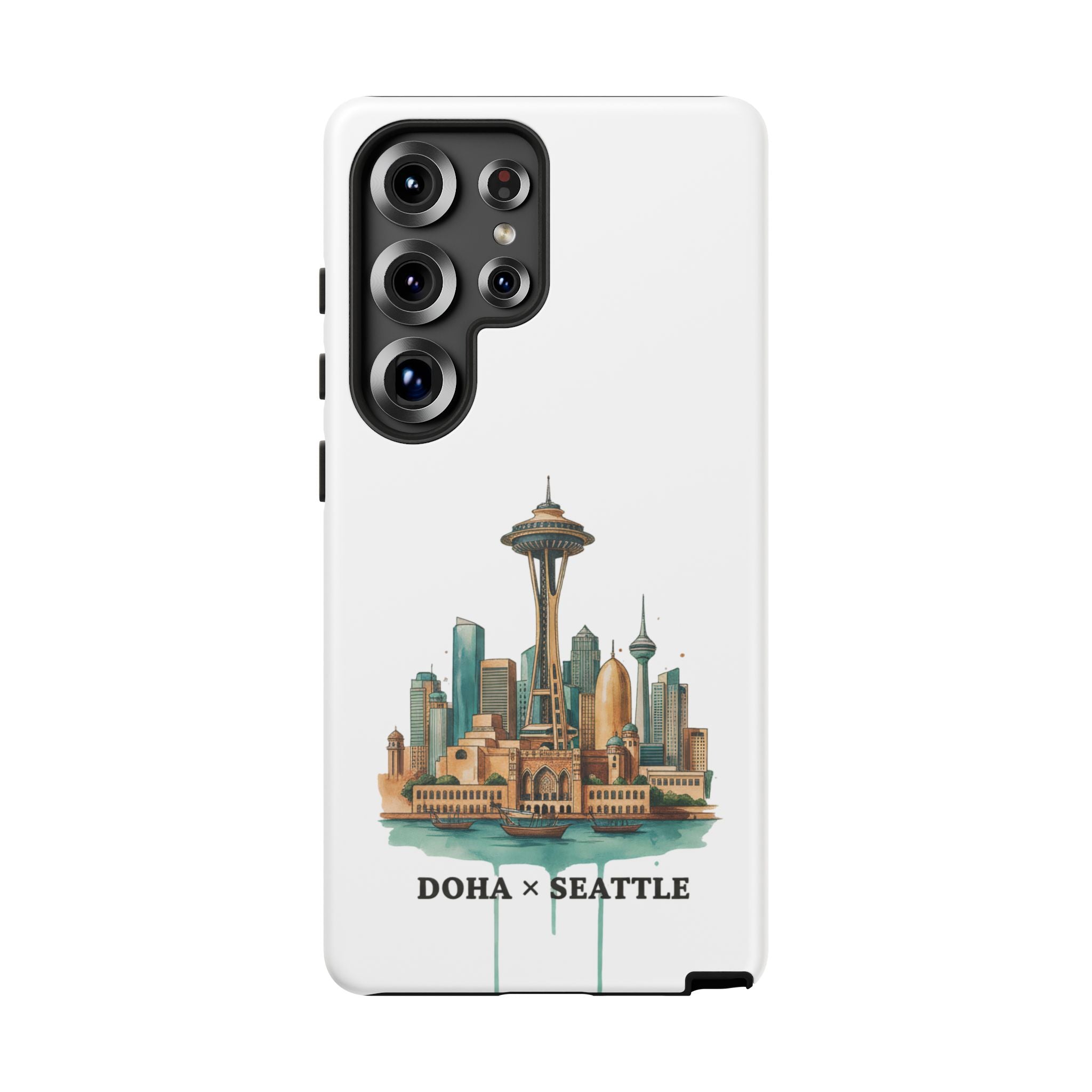 Doha x Seattle Skyline Tough Phone Case — Cityscape Protective Phone Cover
